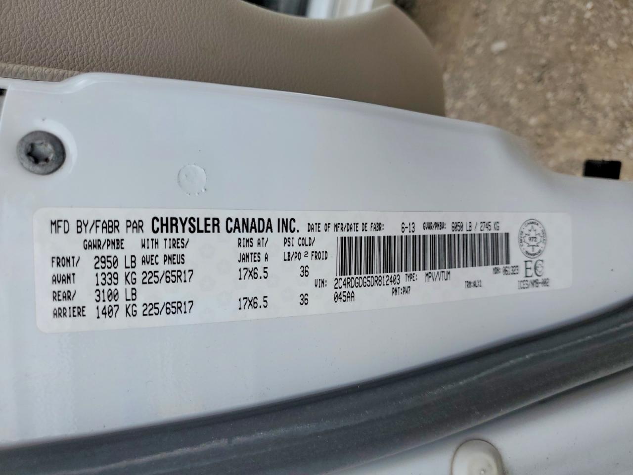 2013 Dodge Grand Caravan Crew White vin: 2C4RDGDG5DR812403