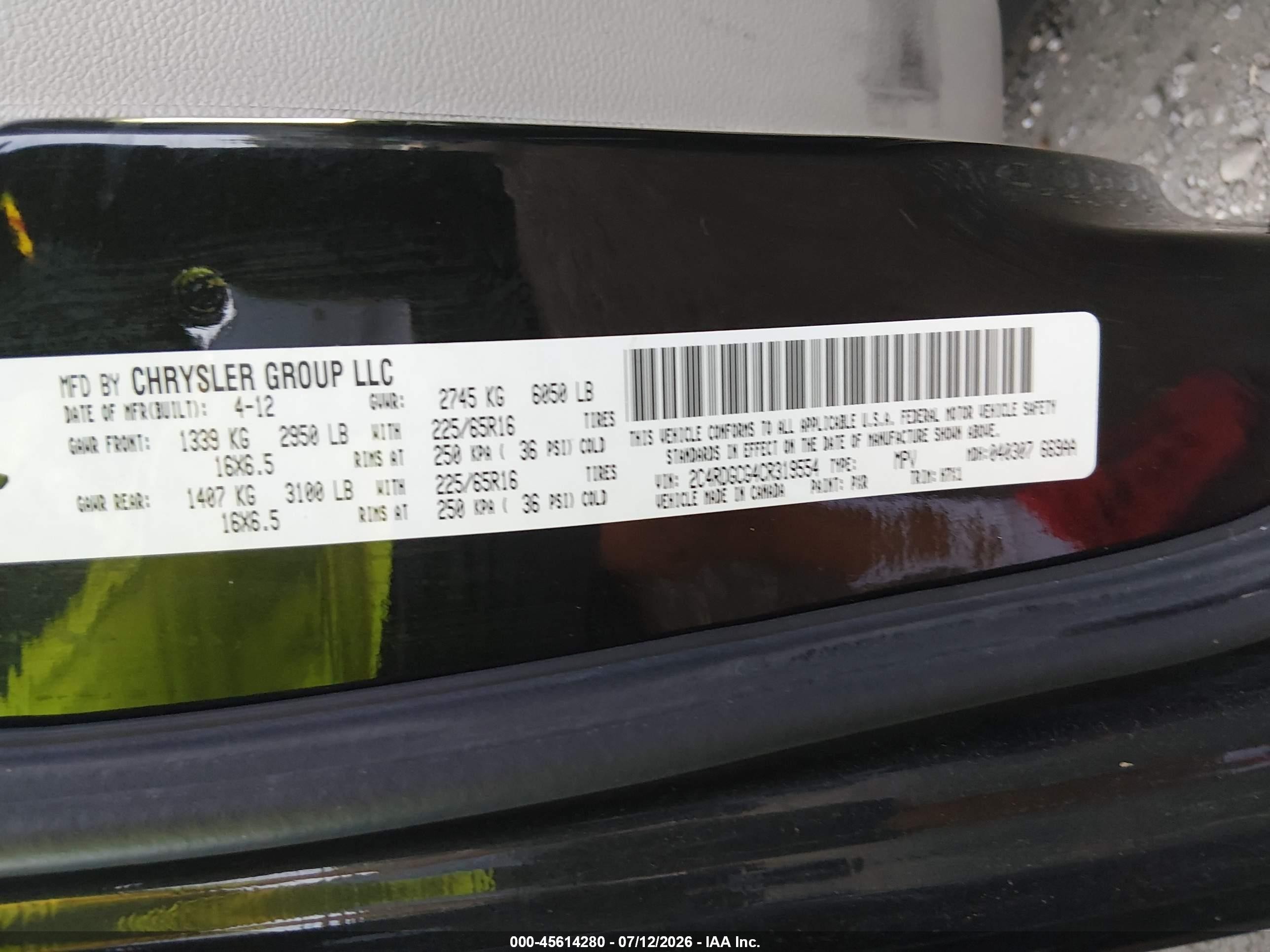 2012 Dodge Grand Caravan Crew Black vin: 2C4RDGDG6CR108998