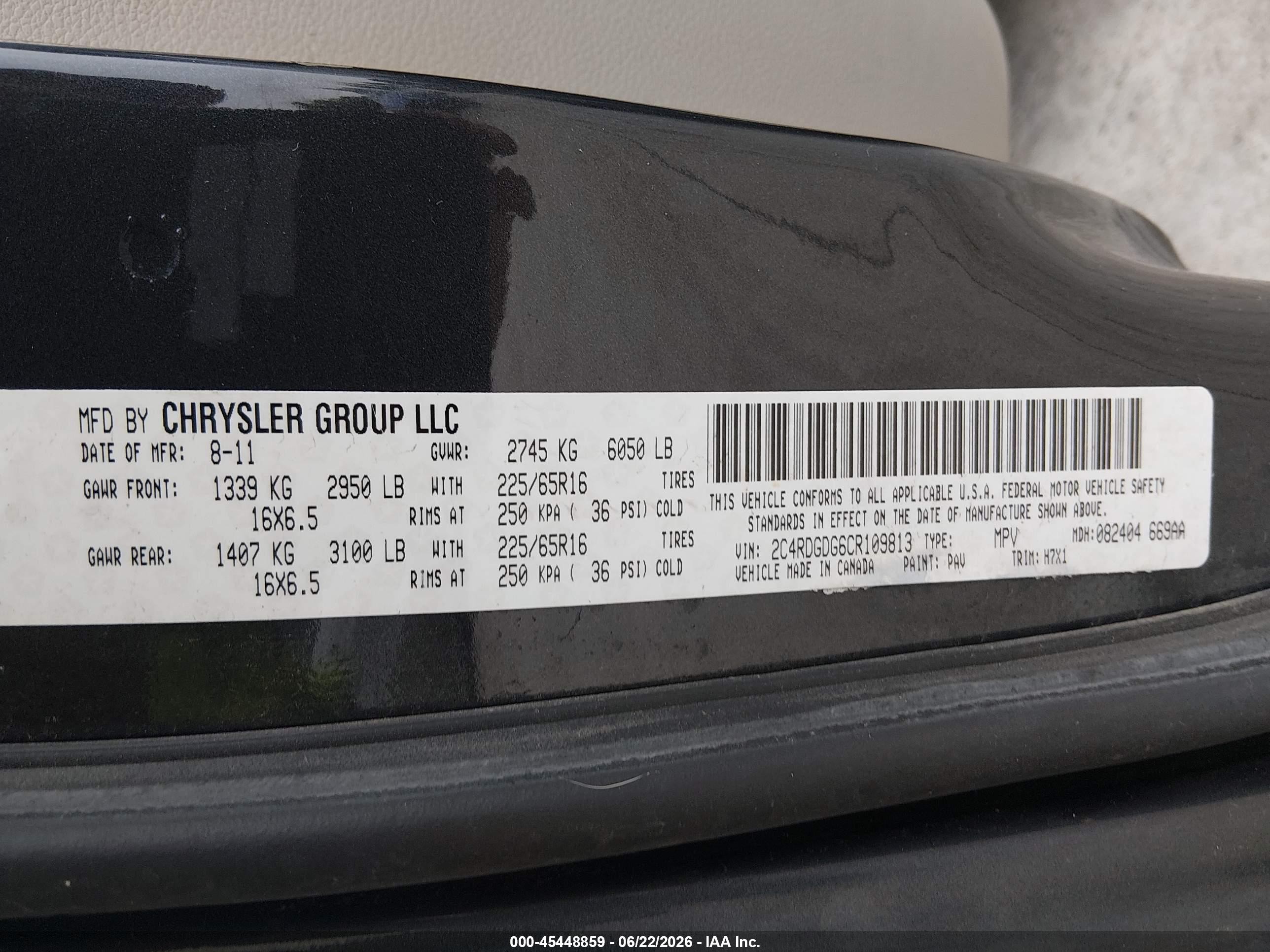 2012 Dodge Grand Caravan Crew Black vin: 2C4RDGDG6CR109813