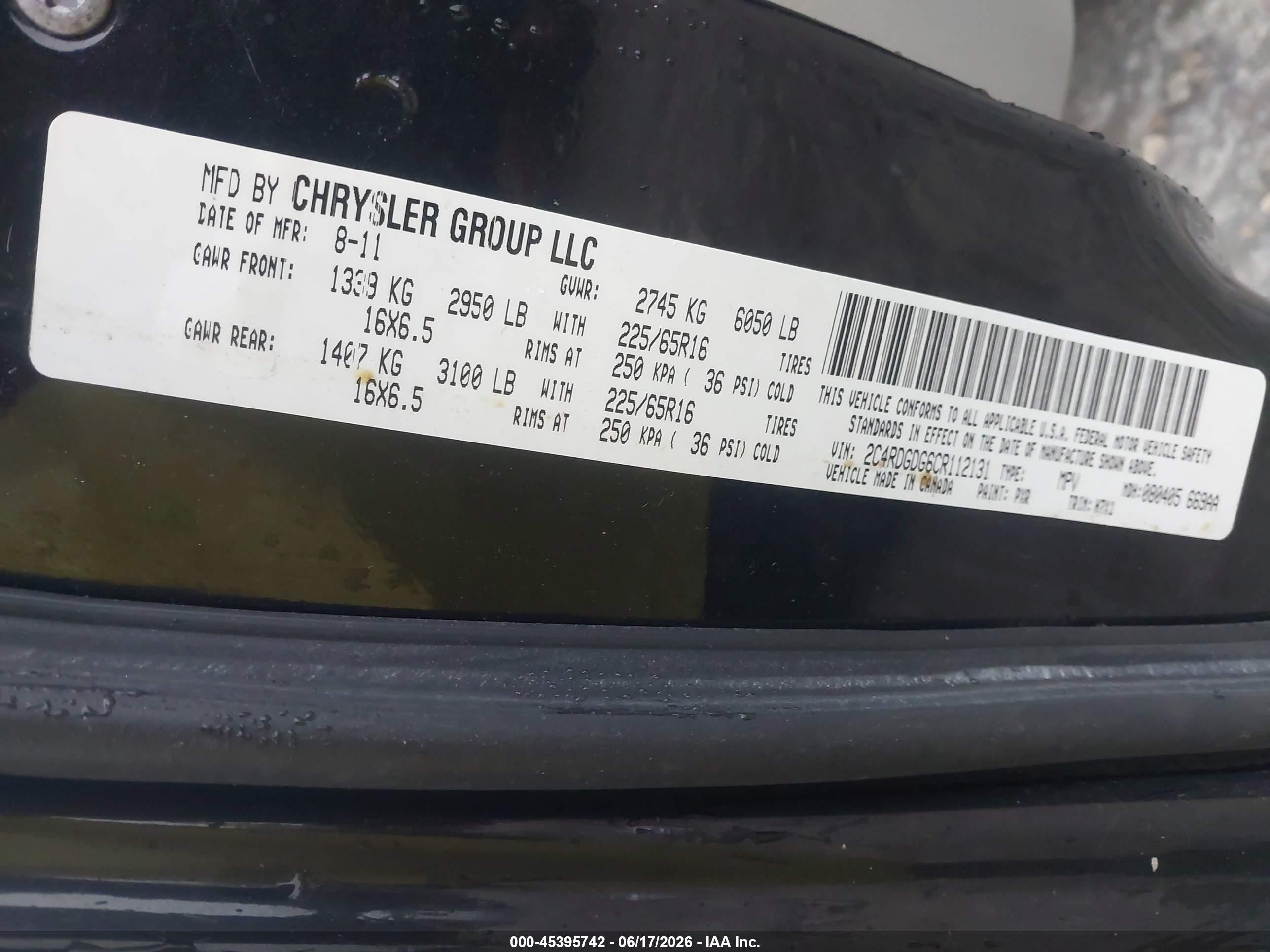 2012 Dodge Grand Caravan Crew Black vin: 2C4RDGDG6CR112131