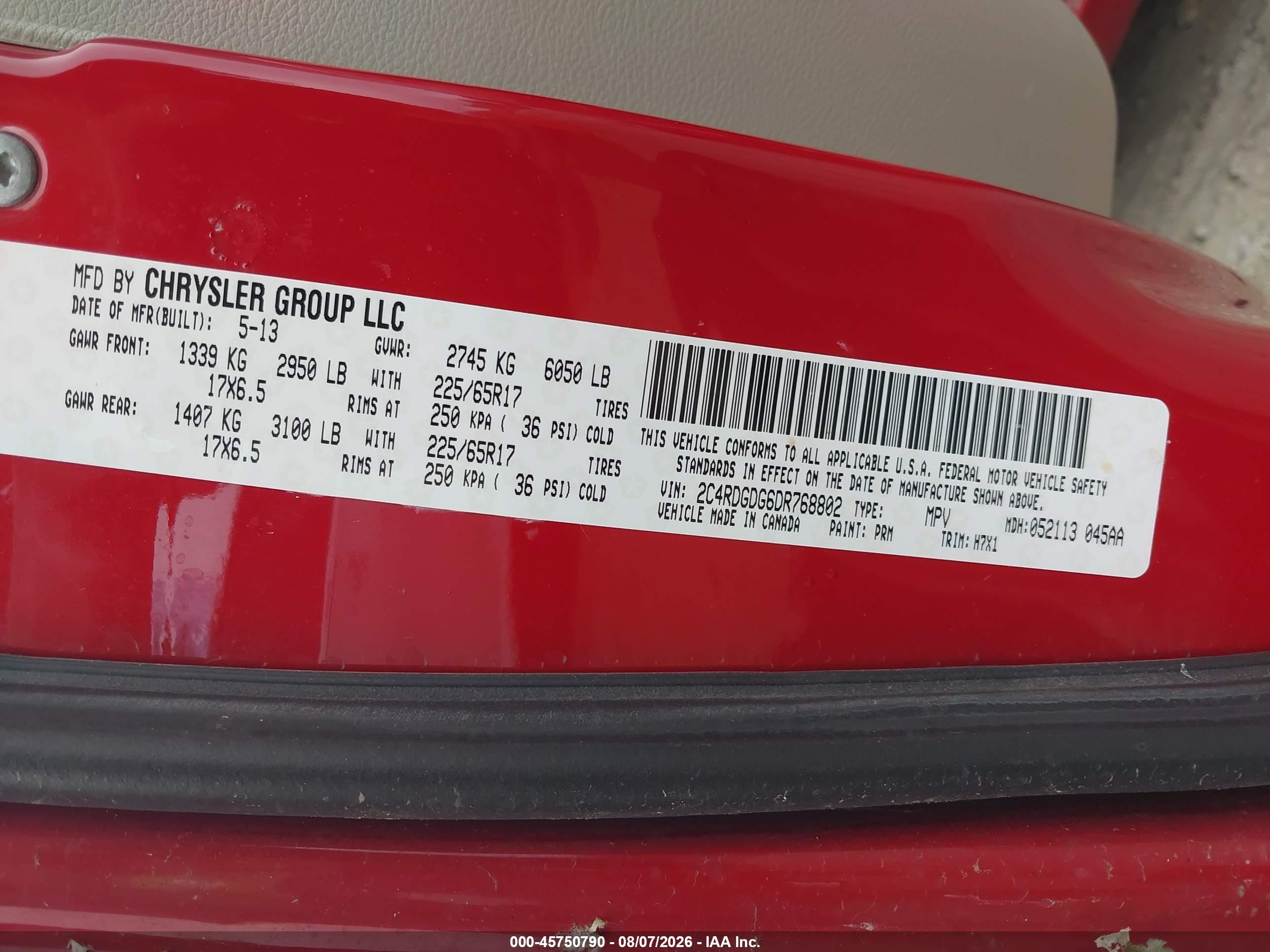 2013 Dodge Grand Caravan Crew Red vin: 2C4RDGDG6DR768802