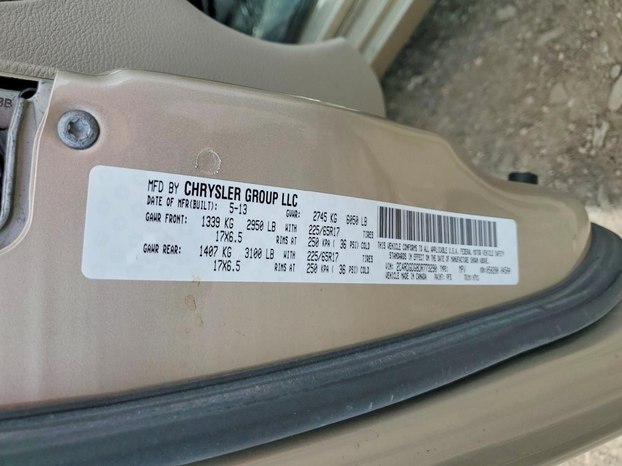 2013 Dodge Grand Caravan Crew Gold vin: 2C4RDGDG8DR773290