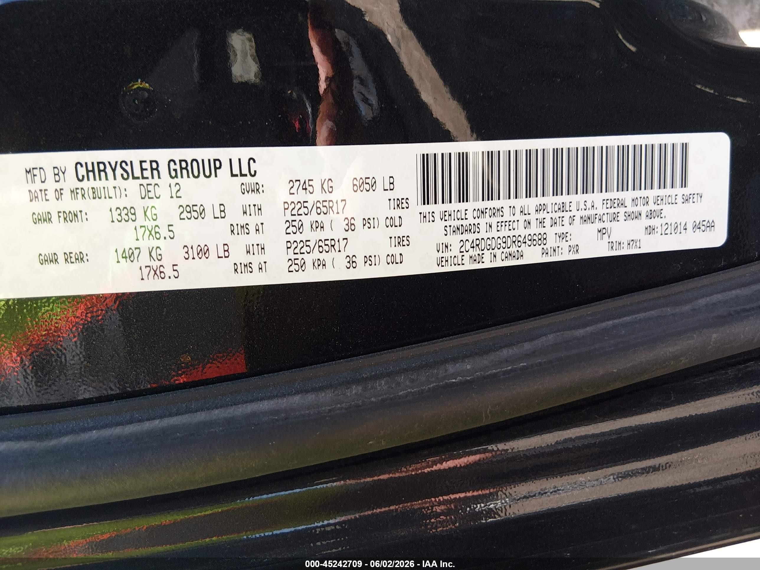 2013 Dodge Grand Caravan Crew Black vin: 2C4RDGDG9DR649688