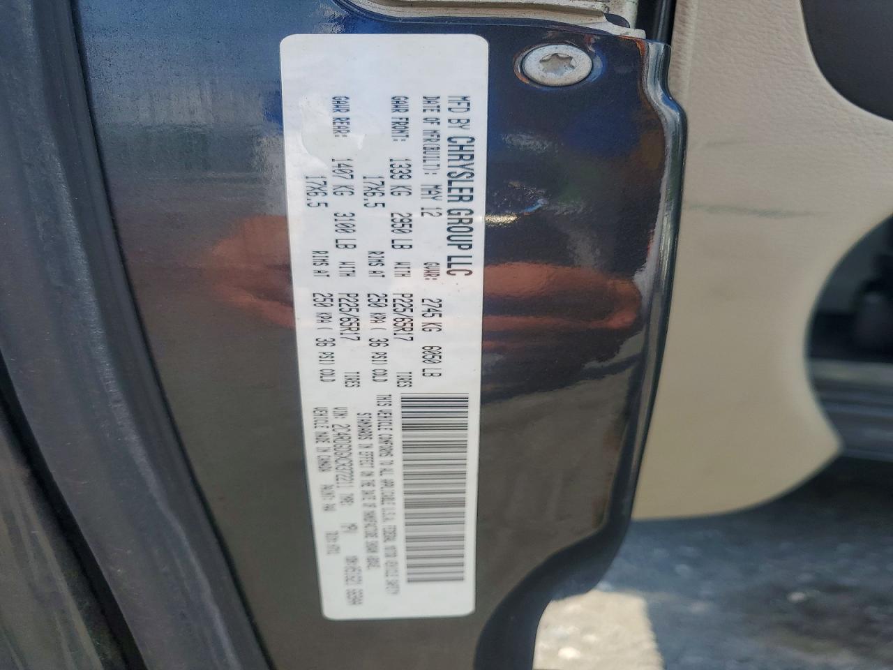 2012 Dodge Grand Caravan Crew Угольный vin: 2C4RDGDGXCR372211