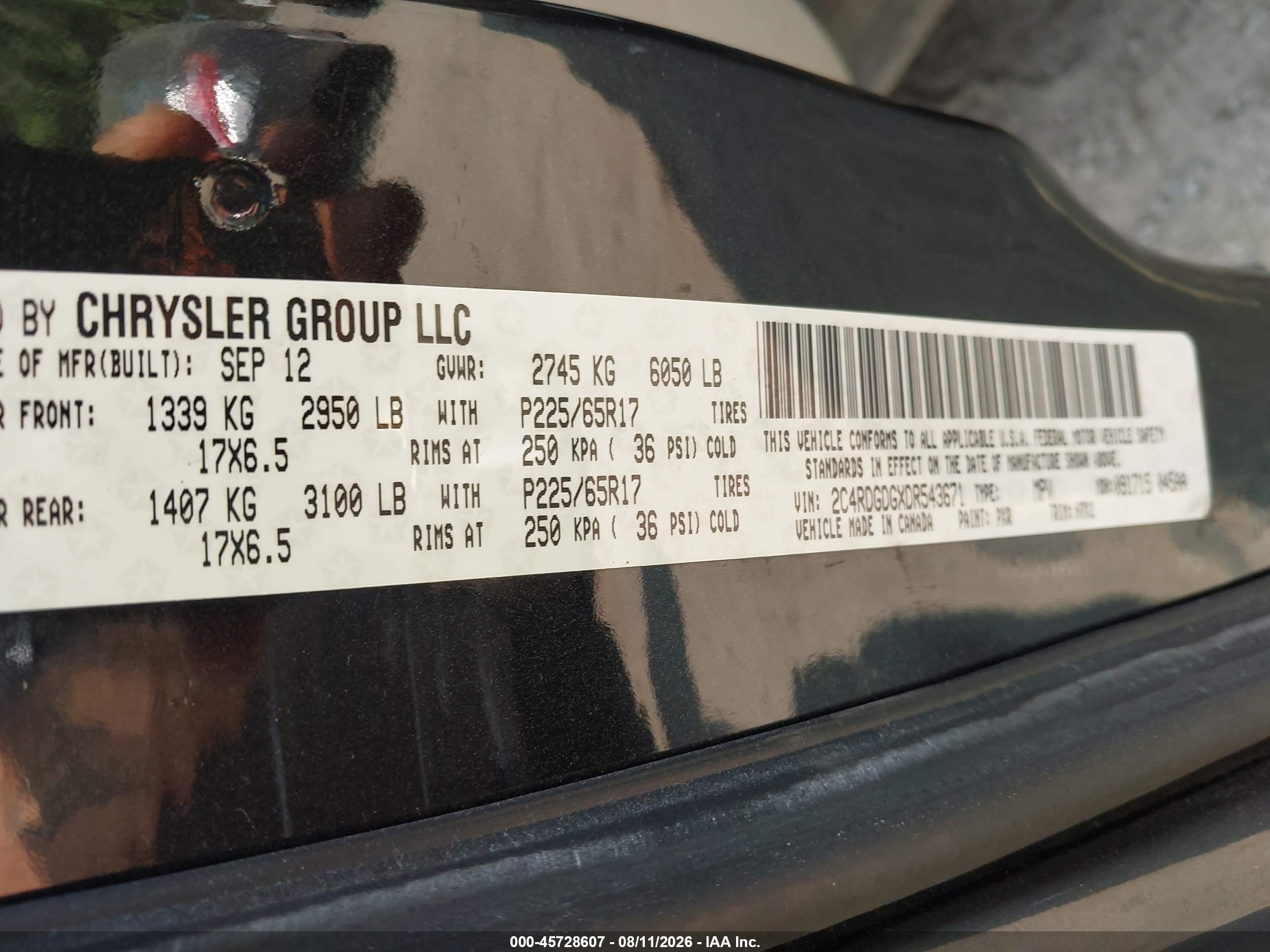 2013 Dodge Grand Caravan Crew Black vin: 2C4RDGDGXDR543671