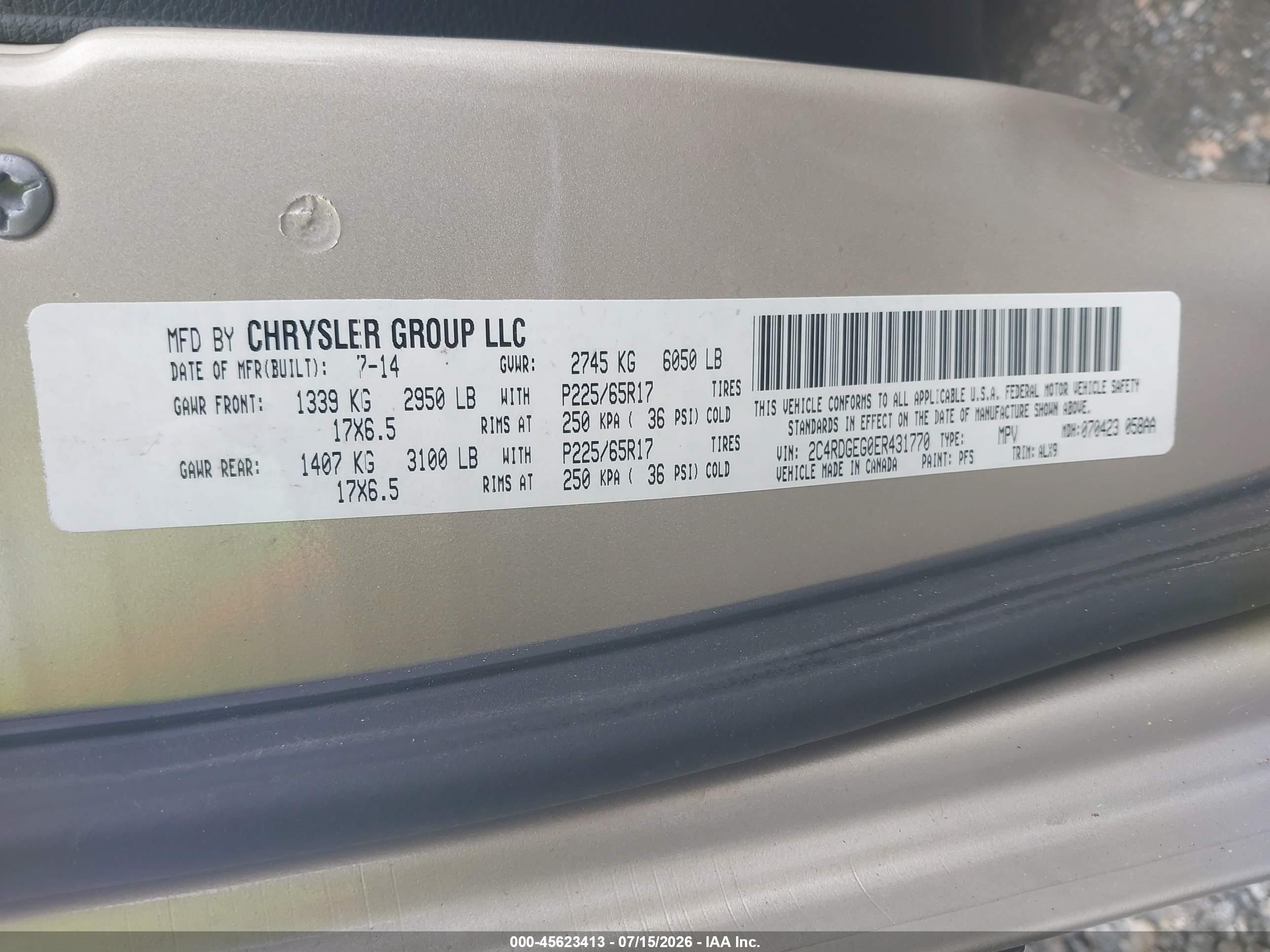 2014 Dodge Grand Caravan R/t Champagne vin: 2C4RDGEG0ER431770