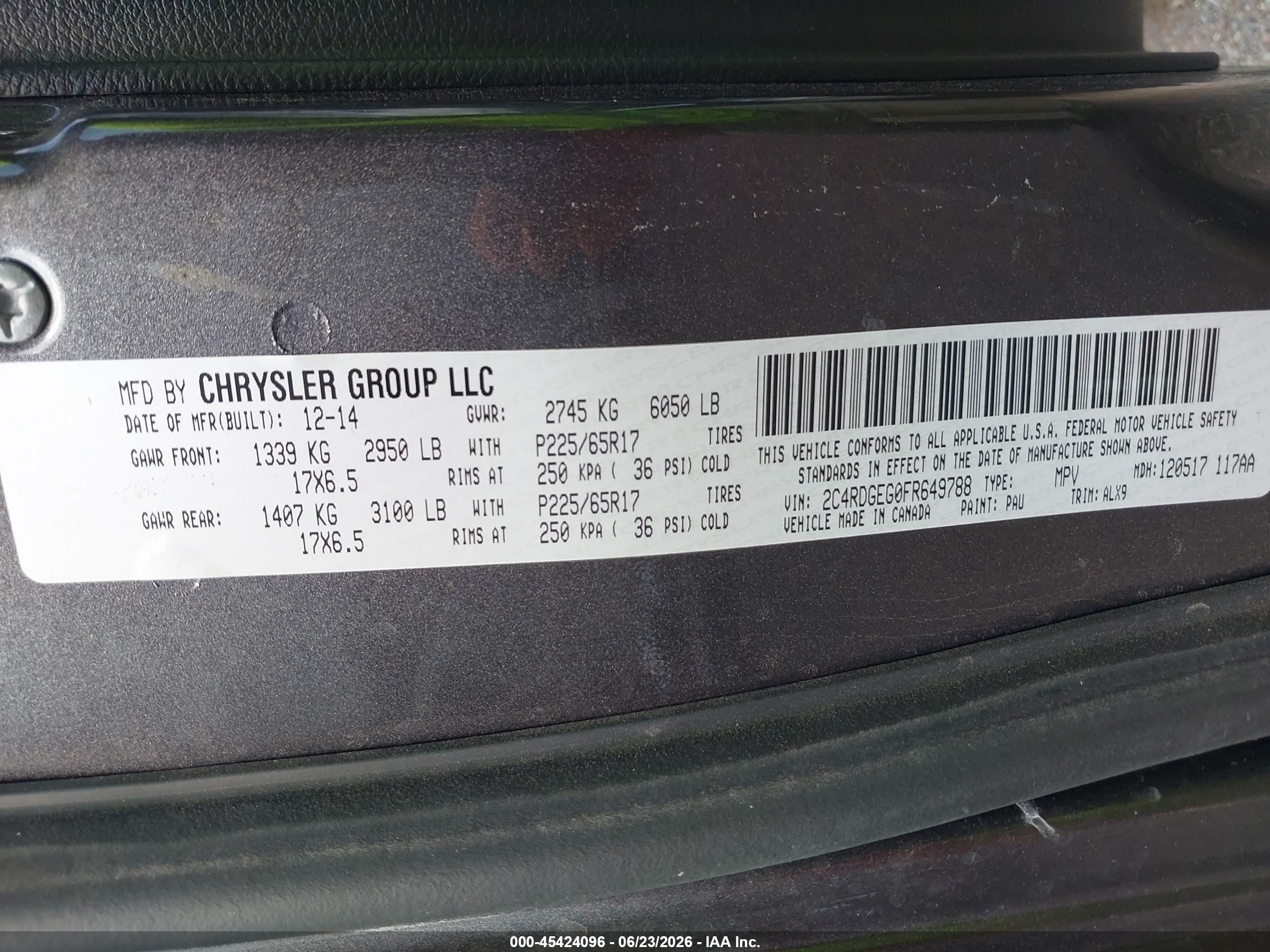 2015 Dodge Grand Caravan R/t Gray vin: 2C4RDGEG0FR649788