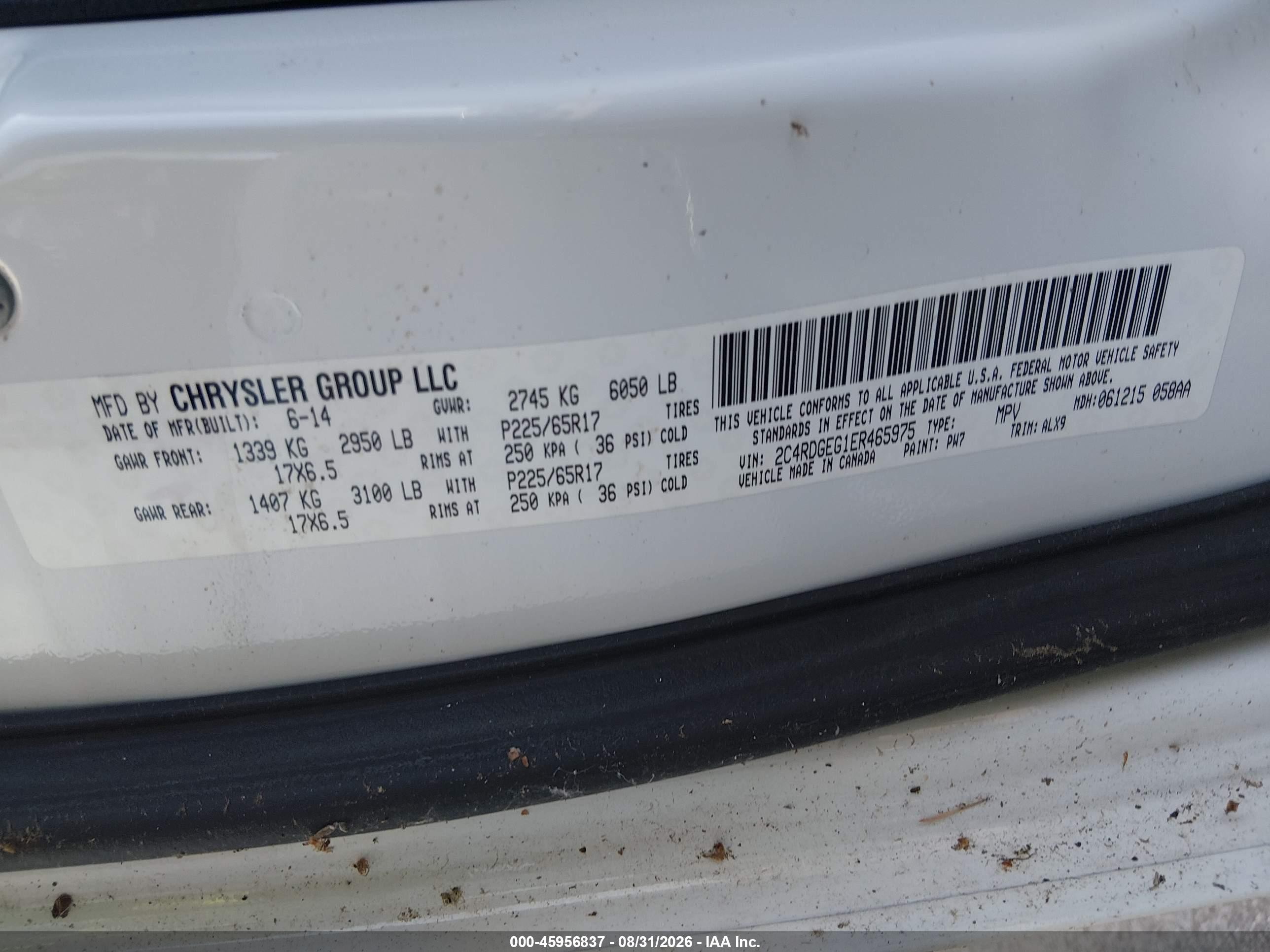 2014 Dodge Grand Caravan R/t White vin: 2C4RDGEG1ER465975