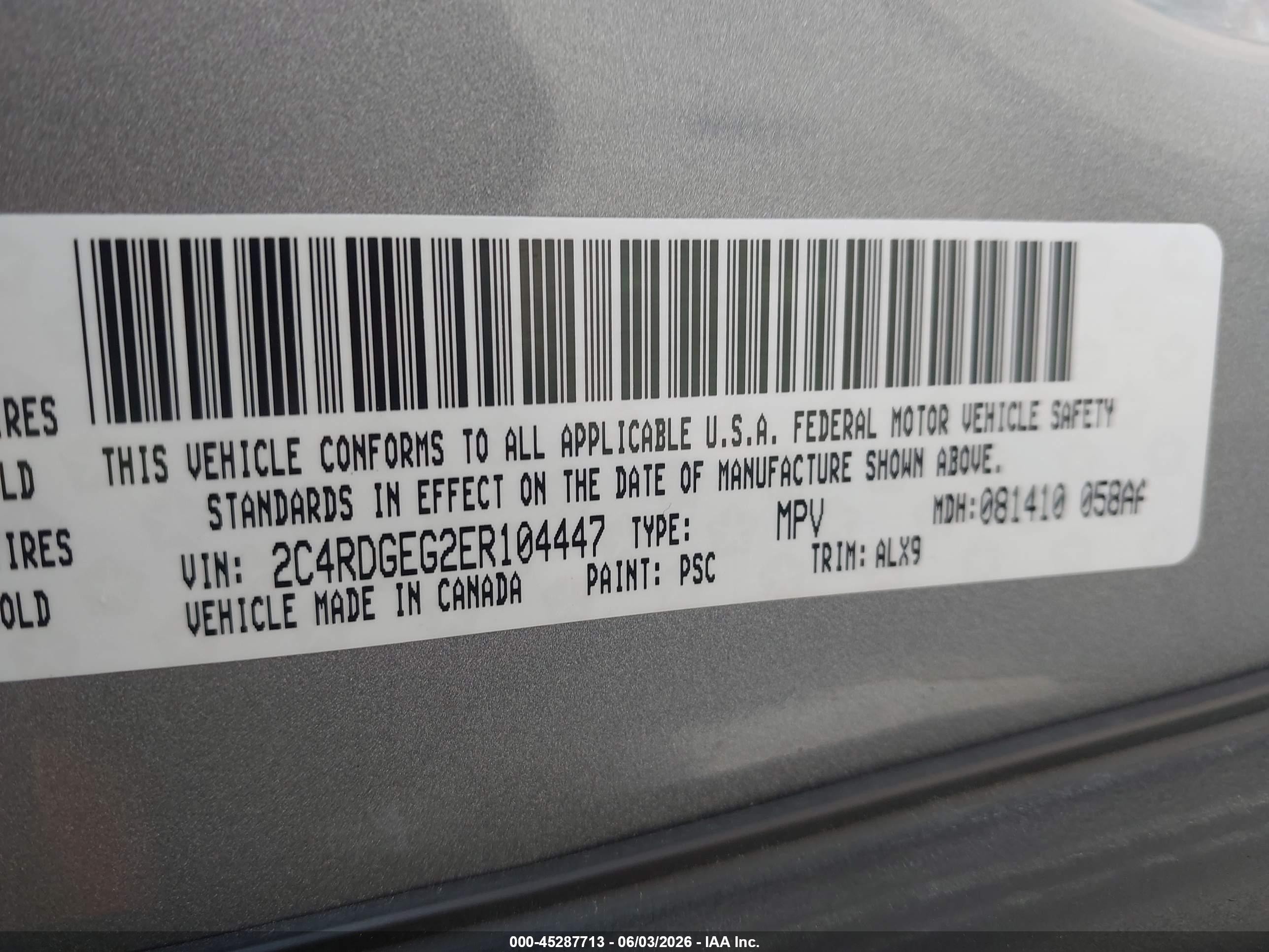 2014 Dodge Grand Caravan R/t Gray vin: 2C4RDGEG2ER104447