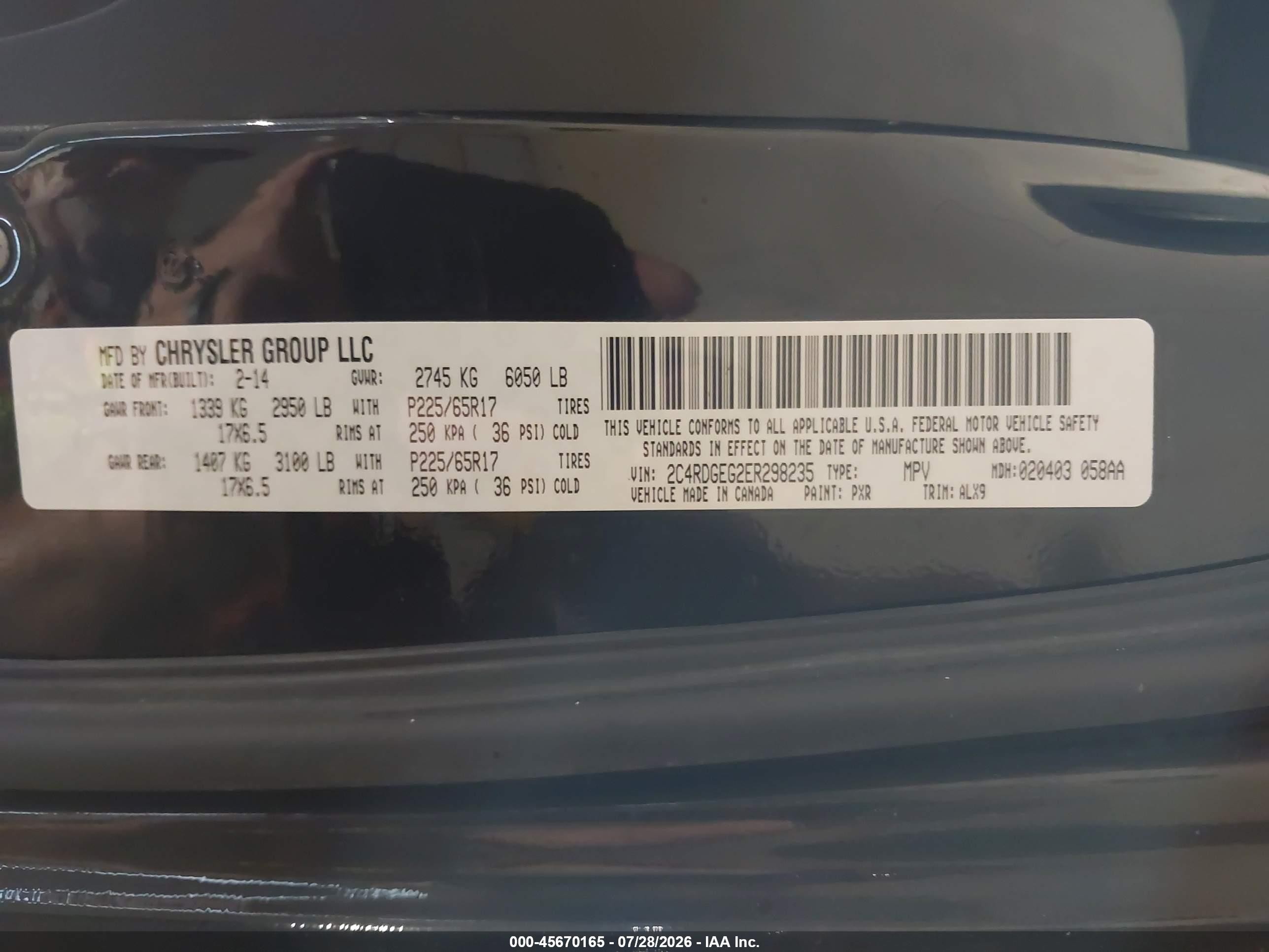 2014 Dodge Grand Caravan R/t Black vin: 2C4RDGEG2ER298235