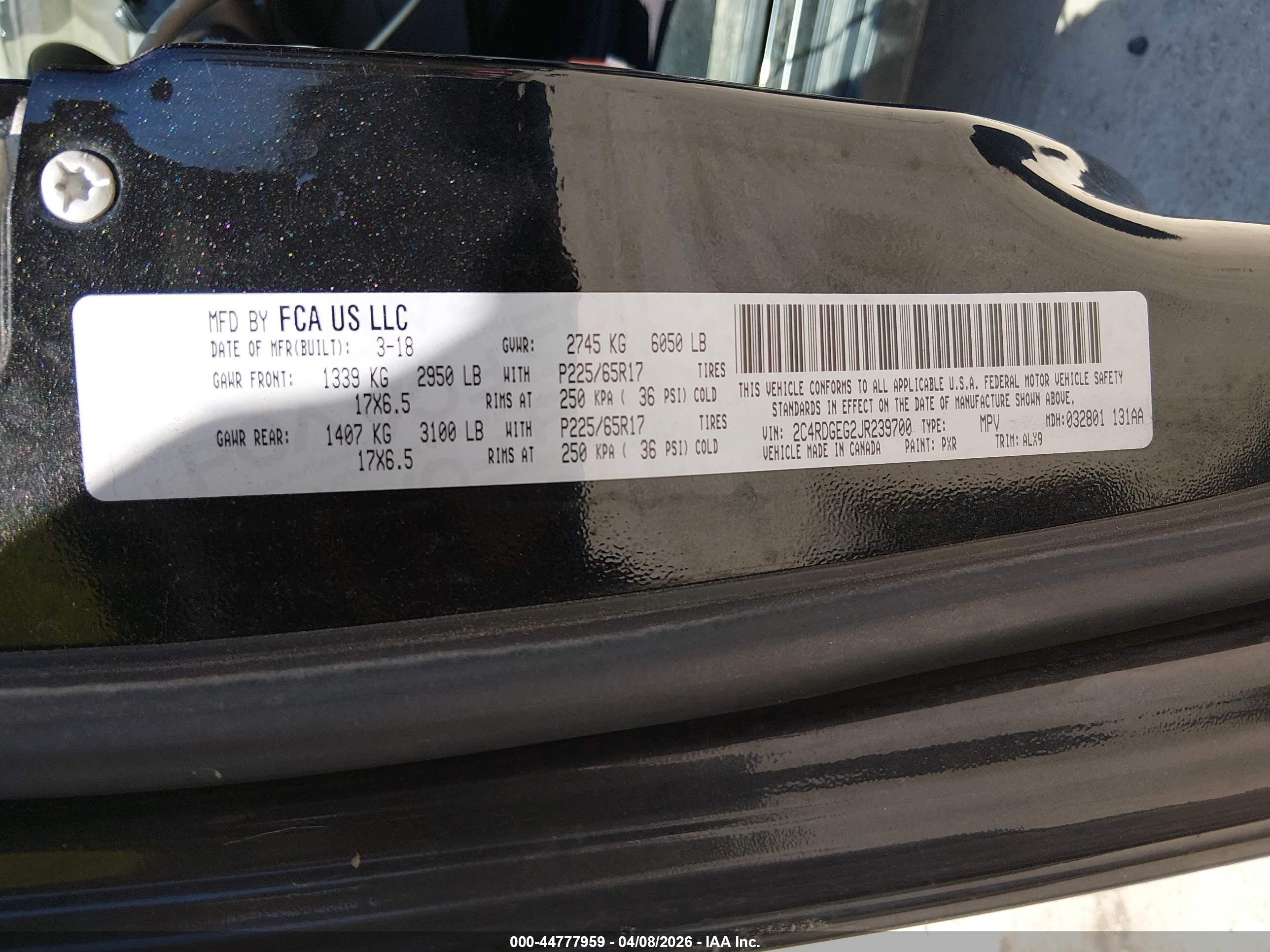 2018 Dodge Grand Caravan Gt Black vin: 2C4RDGEG2JR239700