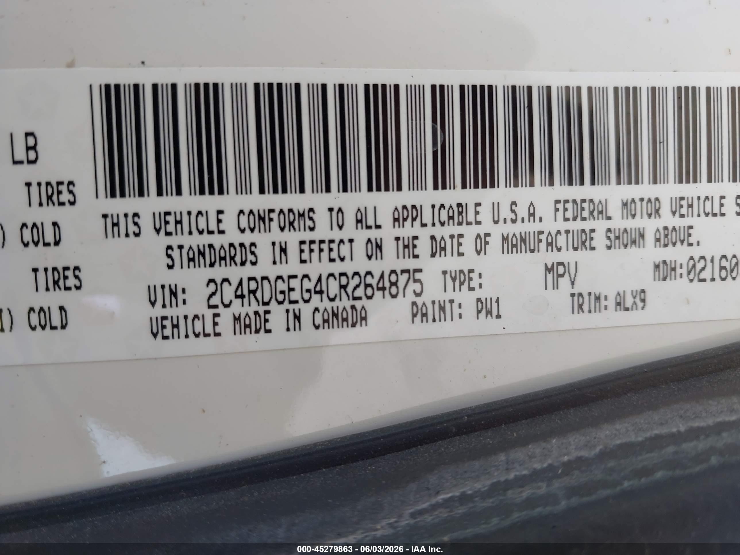 2012 Dodge Grand Caravan R/t White vin: 2C4RDGEG4CR264875