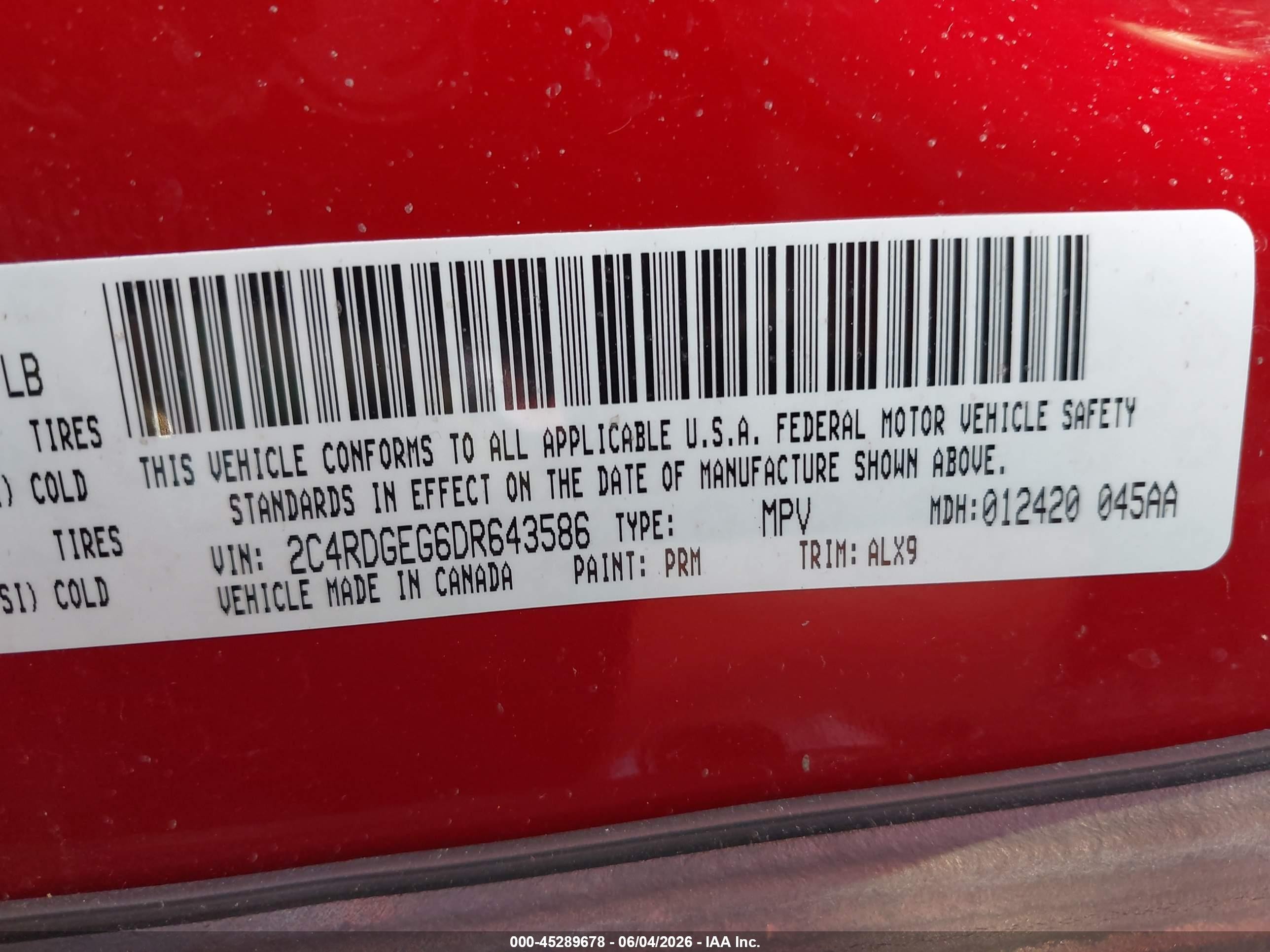 2013 Dodge Grand Caravan R/t Red vin: 2C4RDGEG6DR643586