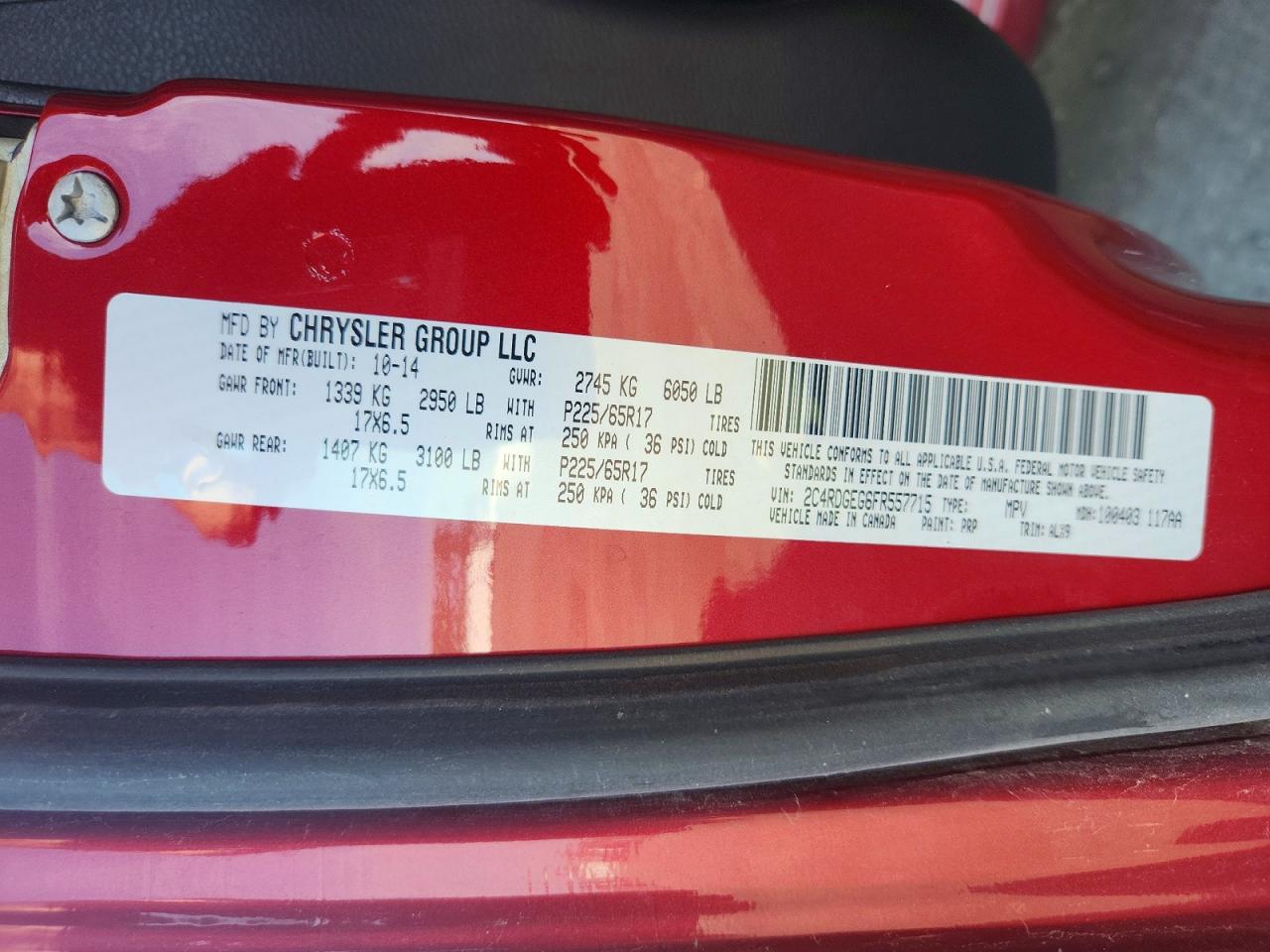 2015 Dodge Grand Caravan R/t Red vin: 2C4RDGEG6FR557715