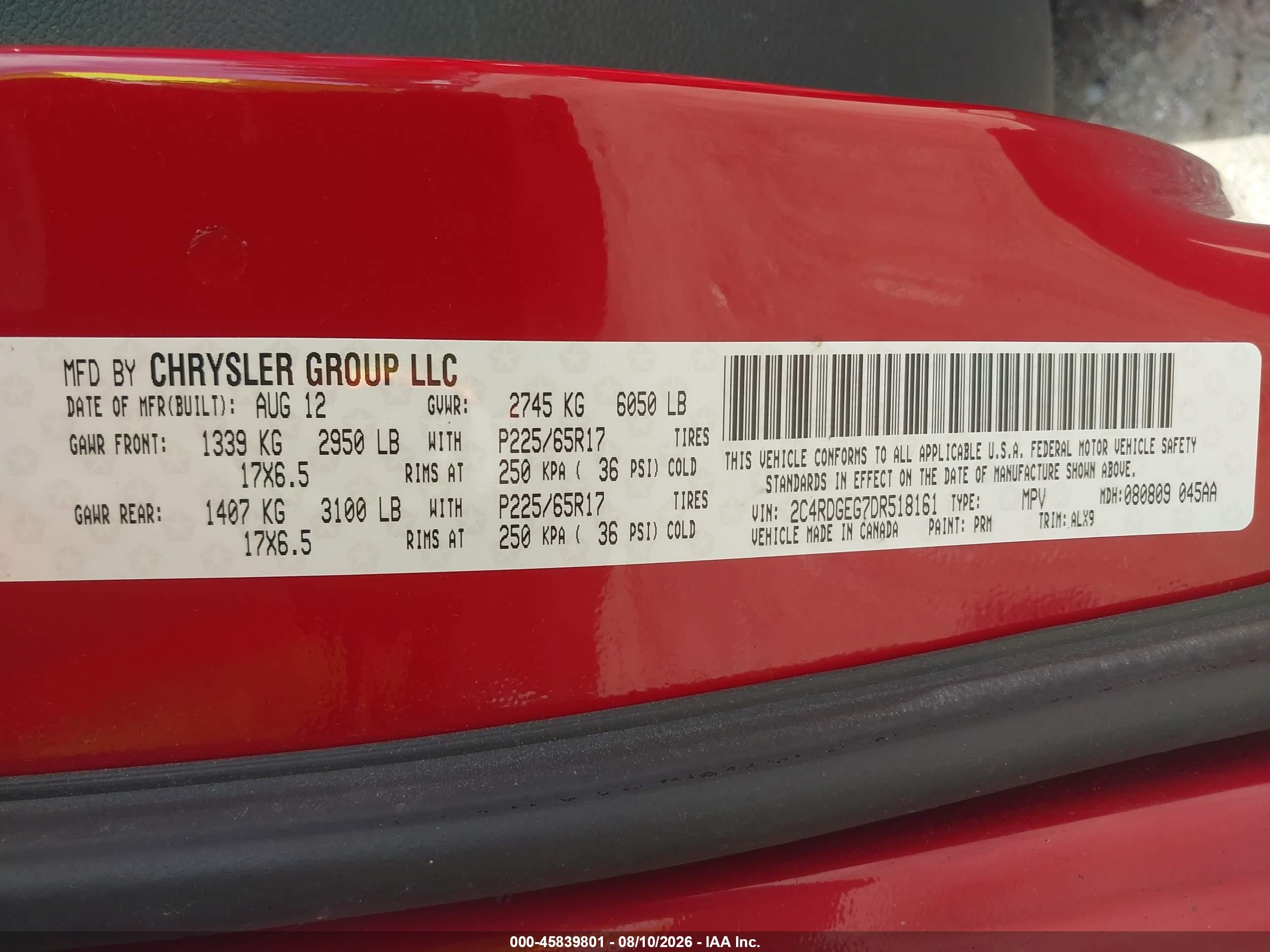 2013 Dodge Grand Caravan R/t Red vin: 2C4RDGEG7DR518161