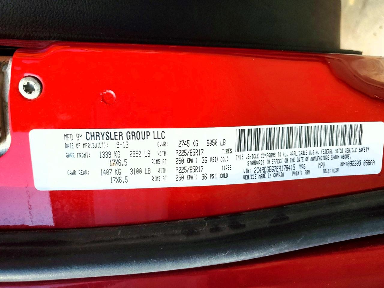 2014 Dodge Grand Caravan R/t Red vin: 2C4RDGEG7ER178415