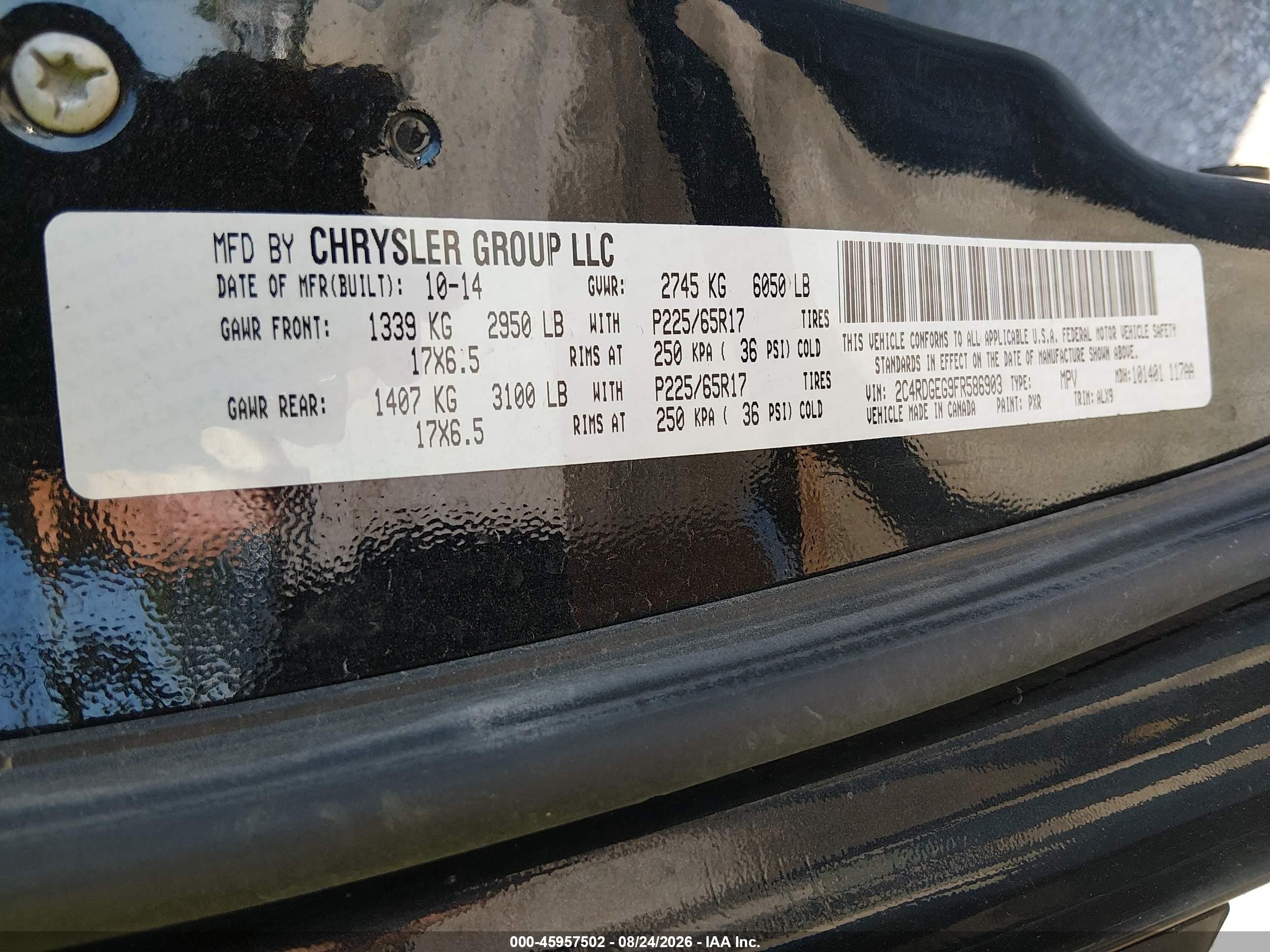2015 Dodge Grand Caravan R/t Черный vin: 2C4RDGEG9FR586903