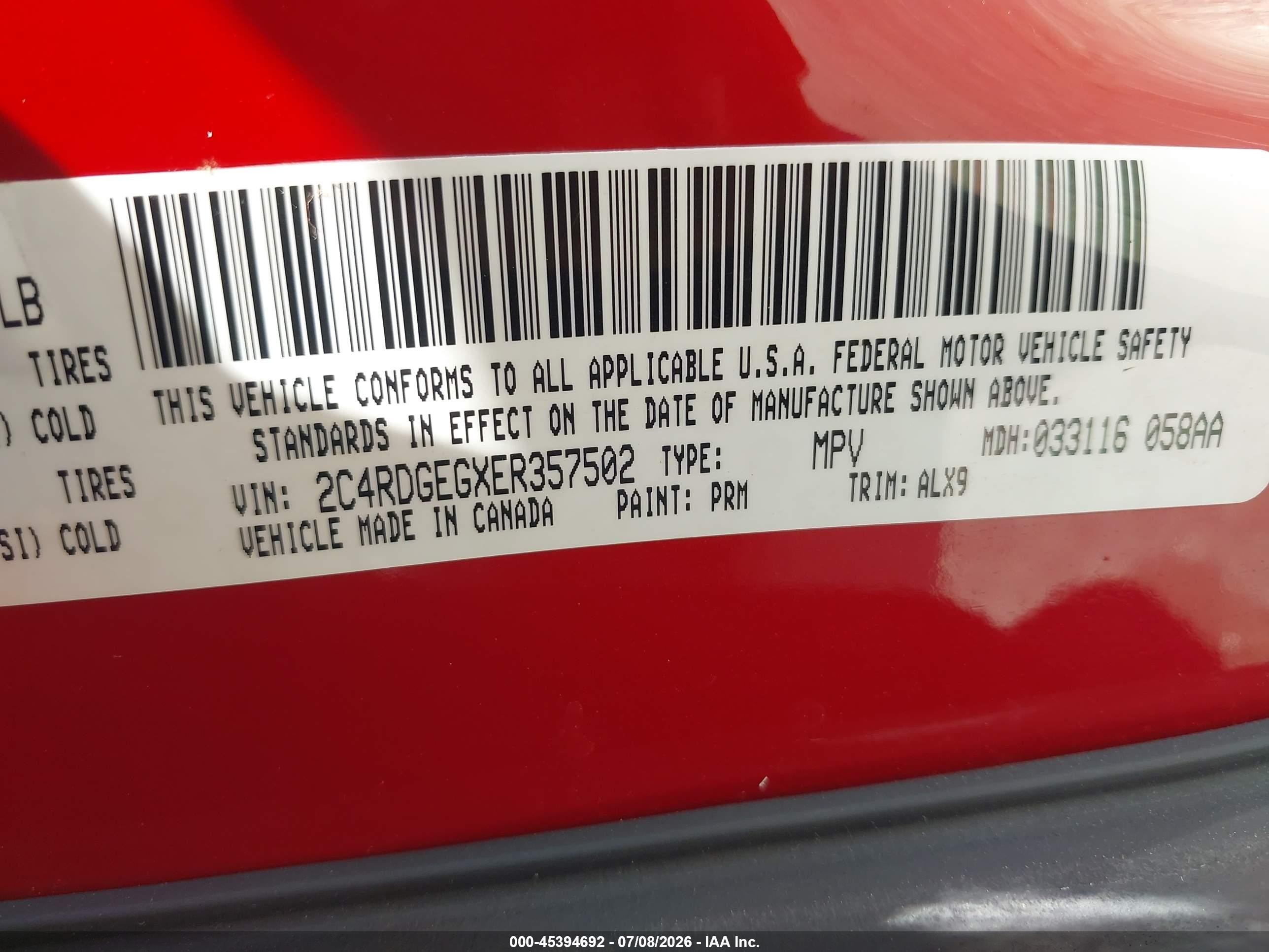 2014 Dodge Grand Caravan R/t Red vin: 2C4RDGEGXER357502