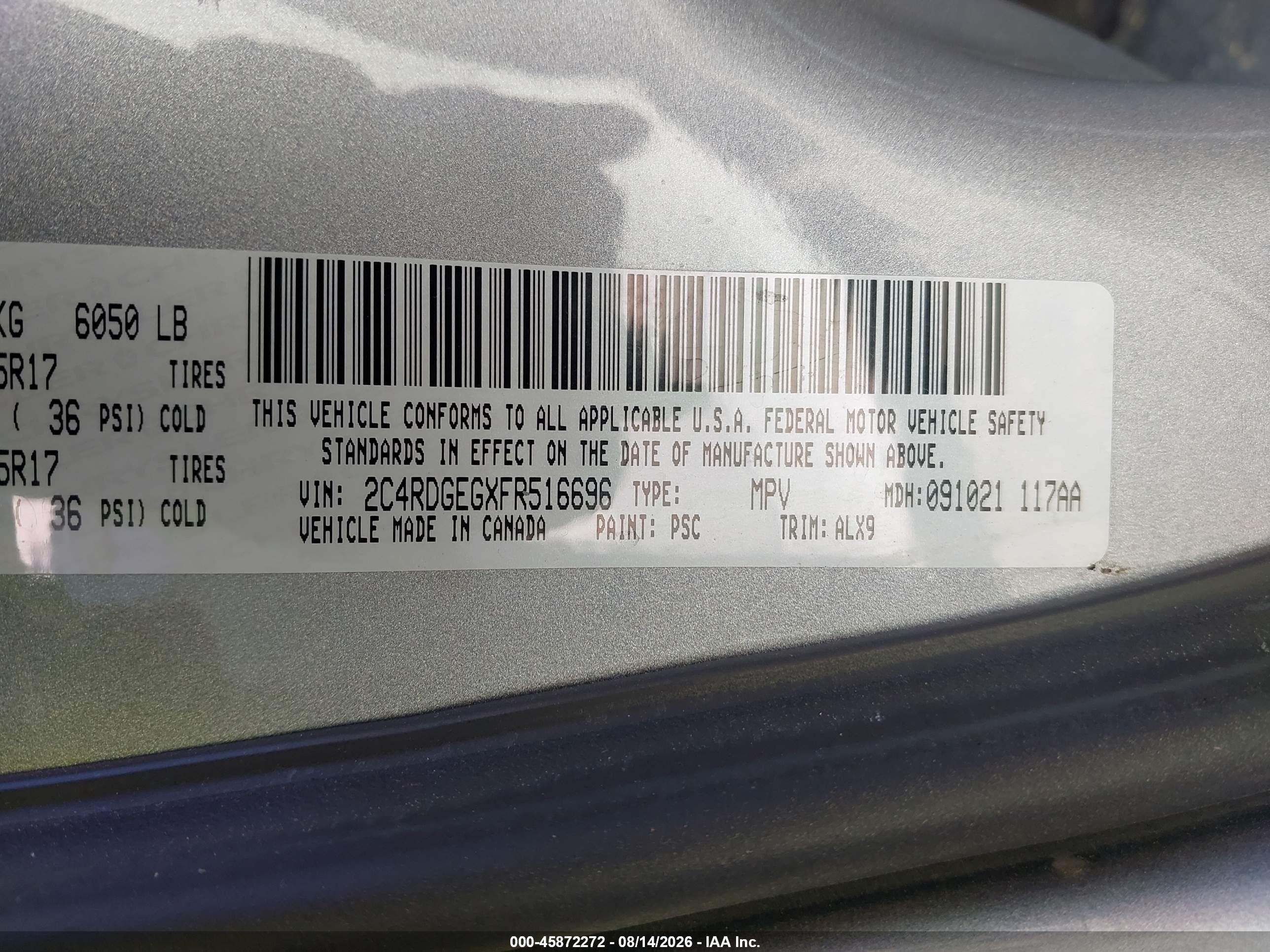 2015 Dodge Grand Caravan R/t Silver vin: 2C4RDGEGXFR516696