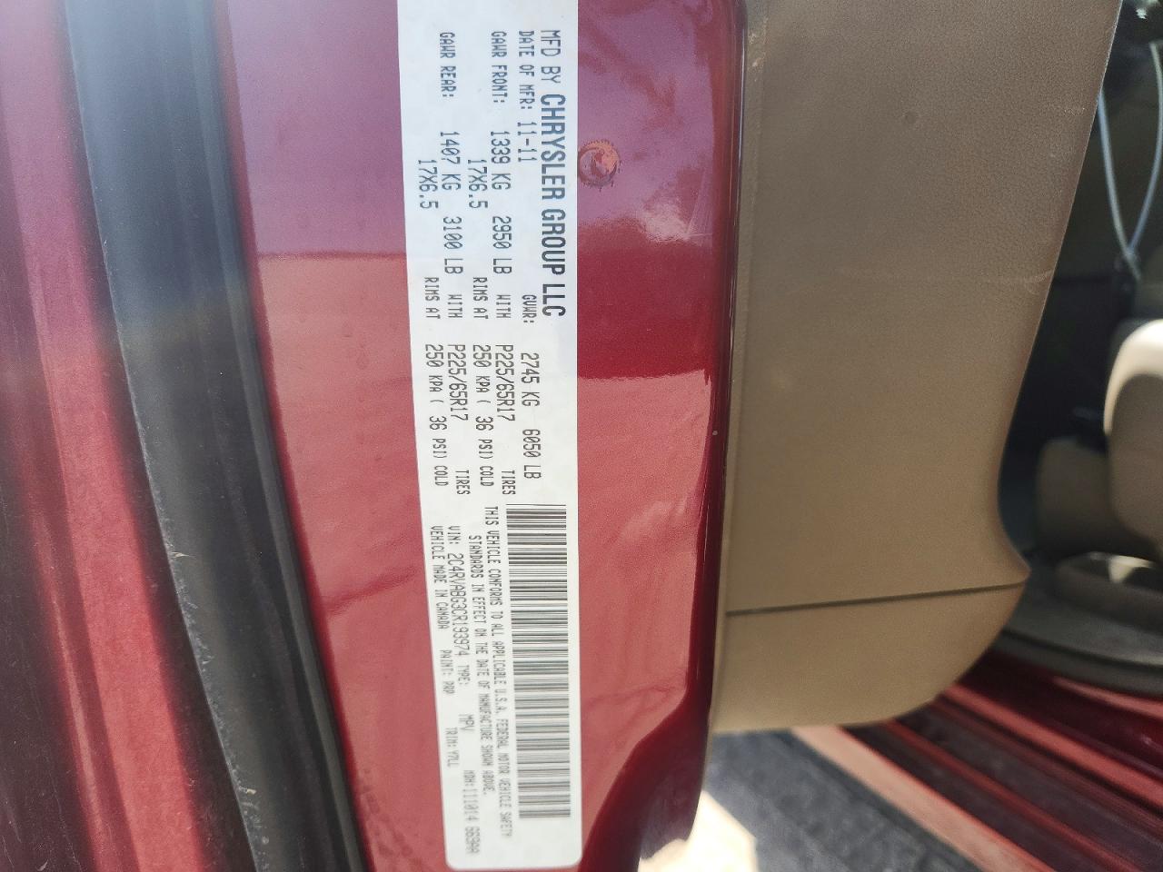 2012 Volkswagen Routan Se Burgundy vin: 2C4RVABG3CR193974