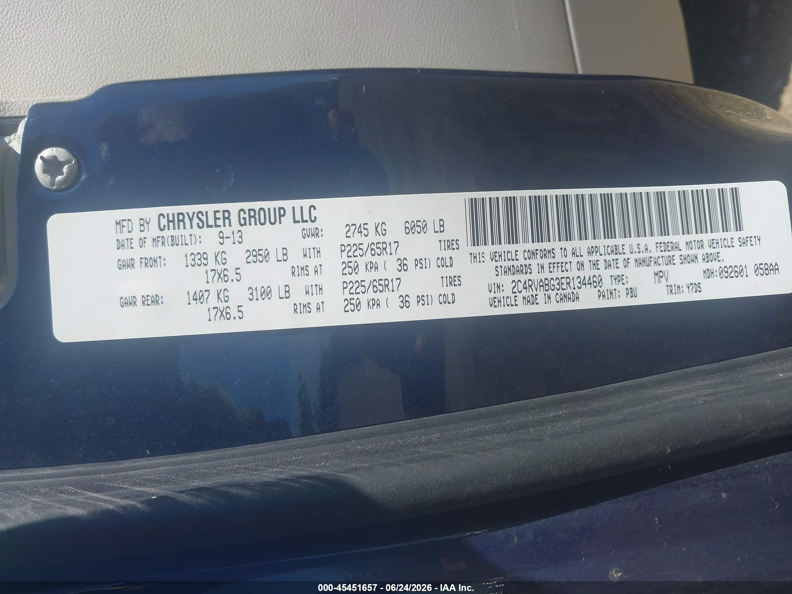 2014 Volkswagen Routan Se Dark Blue vin: 2C4RVABG3ER134460