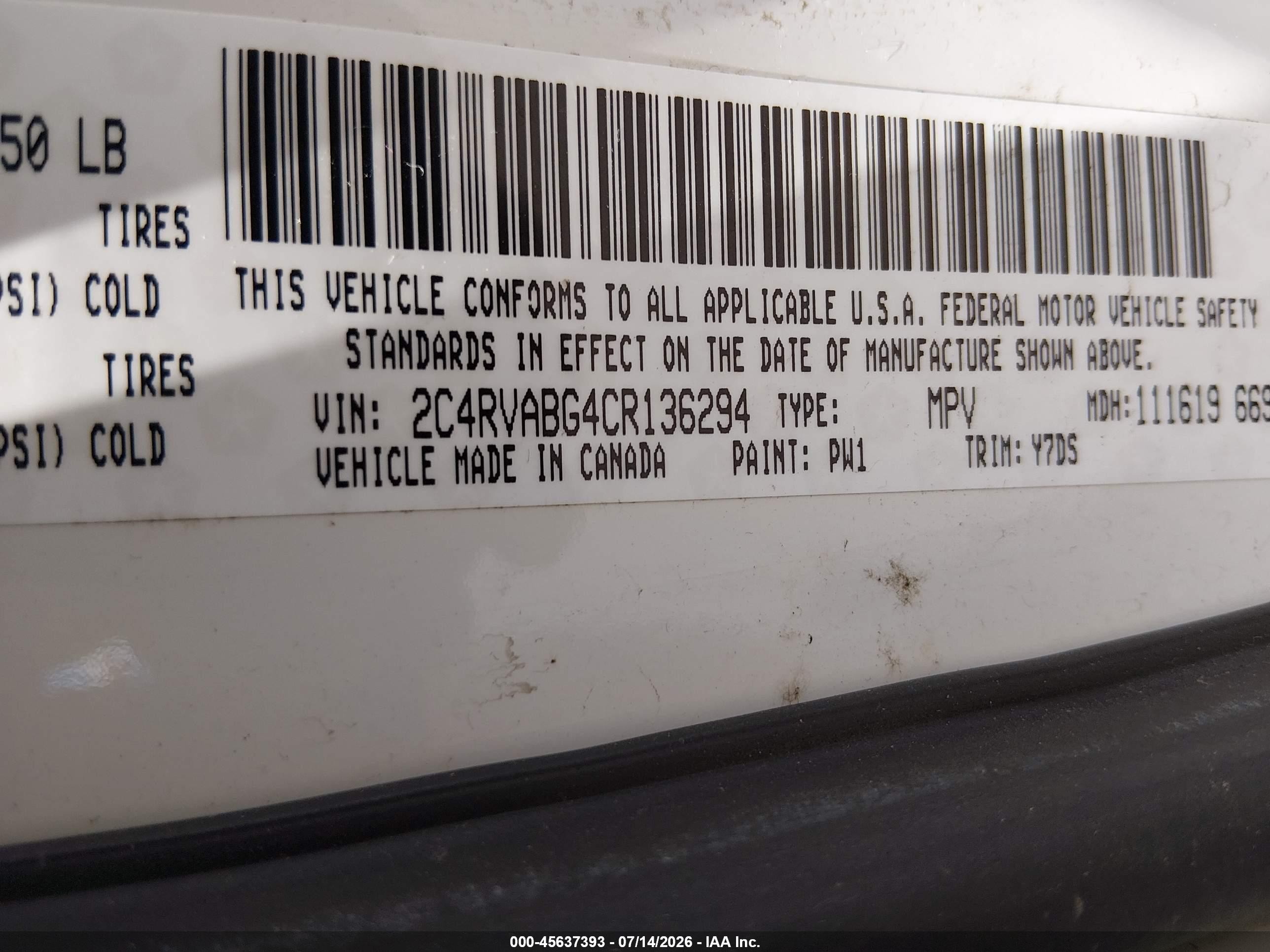 2012 Volkswagen Routan Se White vin: 2C4RVABG4CR136294