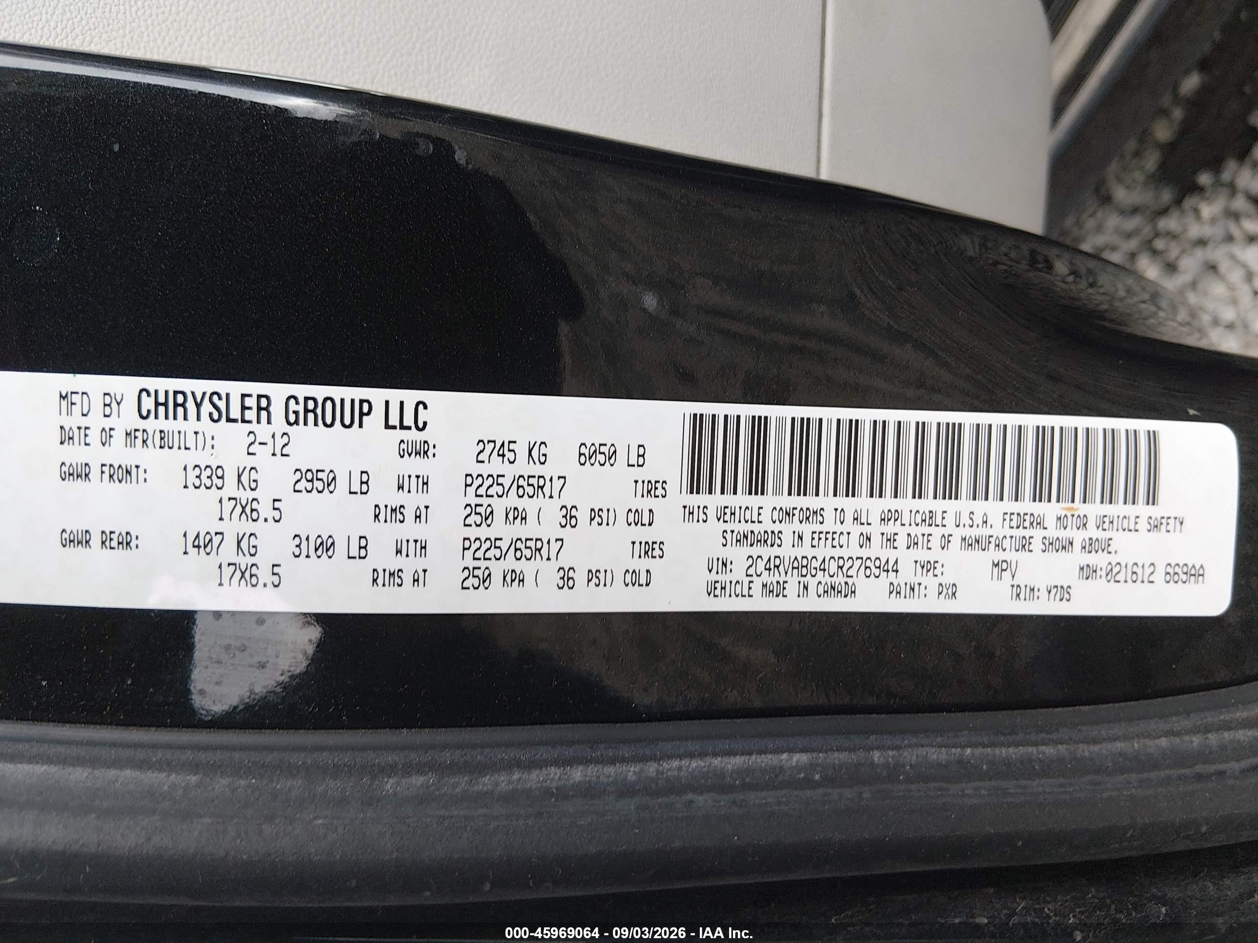 2012 Volkswagen Routan Se Black vin: 2C4RVABG4CR276944