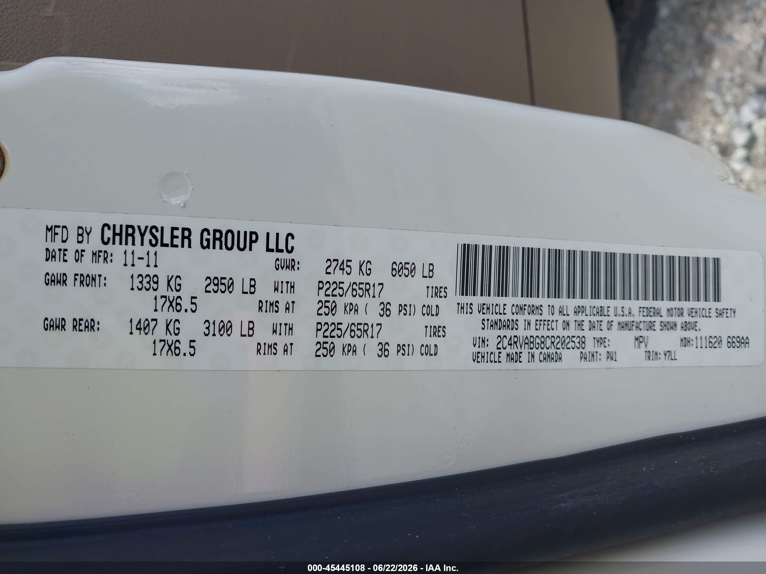 2012 Volkswagen Routan Se White vin: 2C4RVABG8CR202538