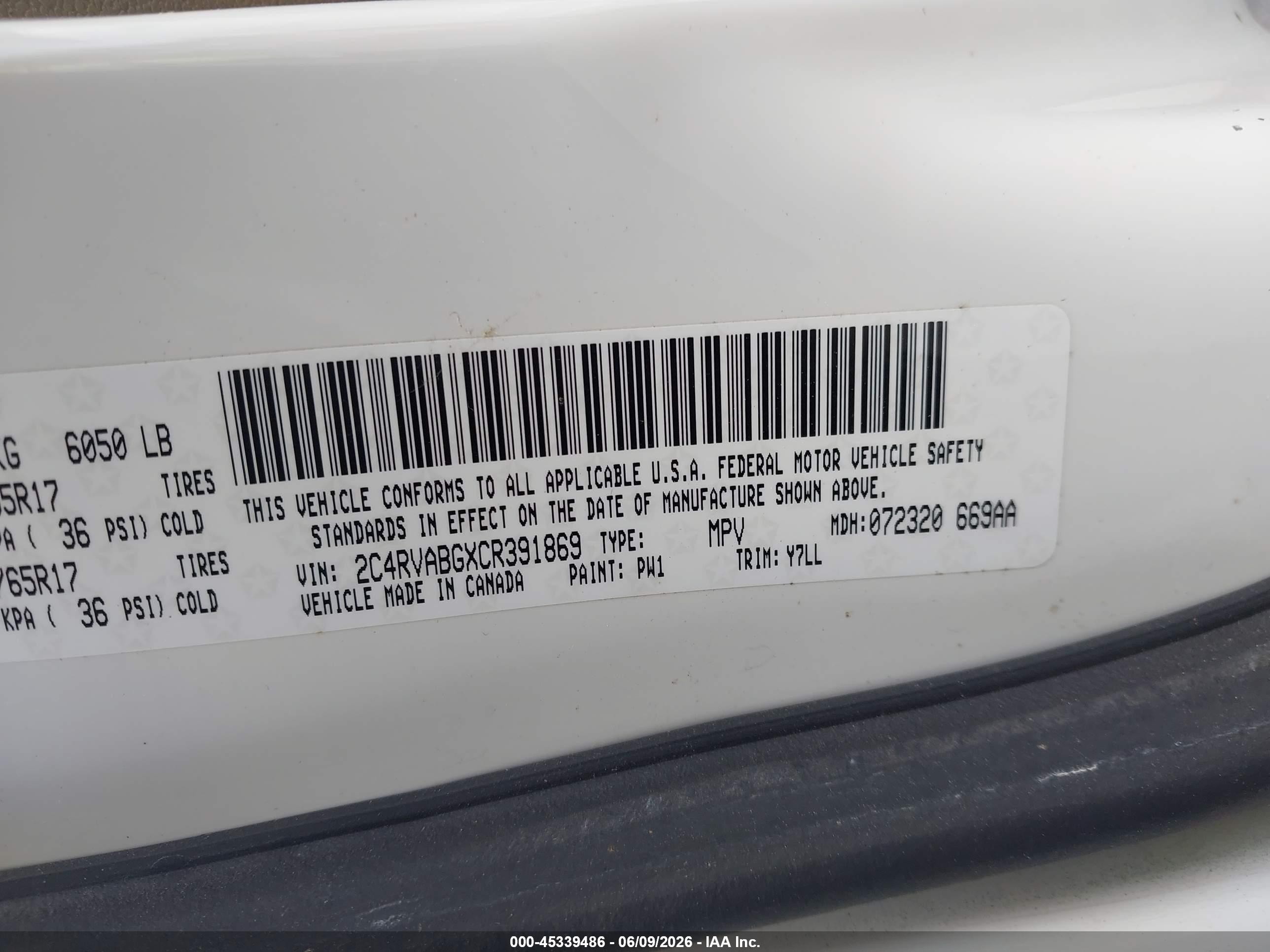 2012 Volkswagen Routan Se White vin: 2C4RVABGXCR391869
