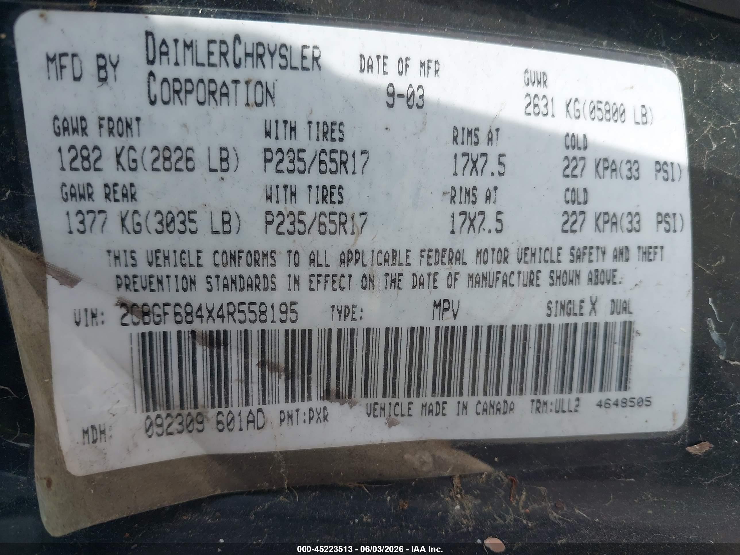 2004 Chrysler Pacifica Черный vin: 2C8GF684X4R558195