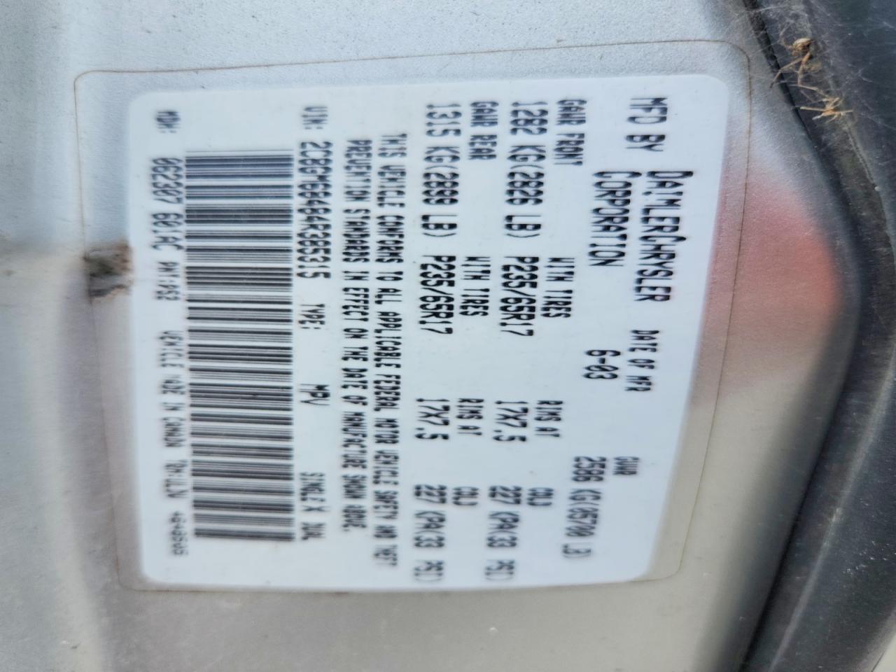 2004 Chrysler Pacifica Серебряный vin: 2C8GM68484R385315