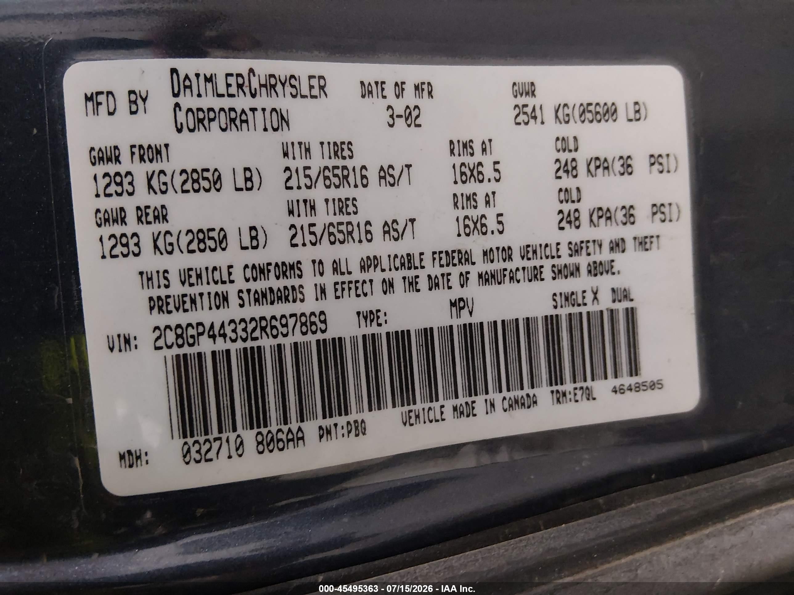 2002 Chrysler Town & Country Lx Black vin: 2C8GP44332R697869