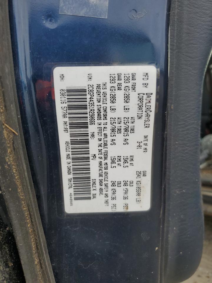 2001 Chrysler Town & Country Lx Blue vin: 2C8GP44351R290666
