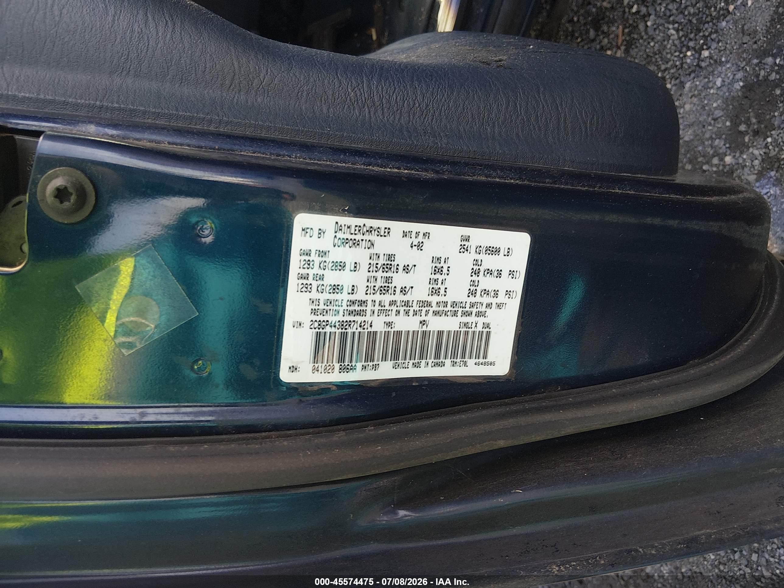 2002 Chrysler Town & Country Lx Blue vin: 2C8GP44382R714214