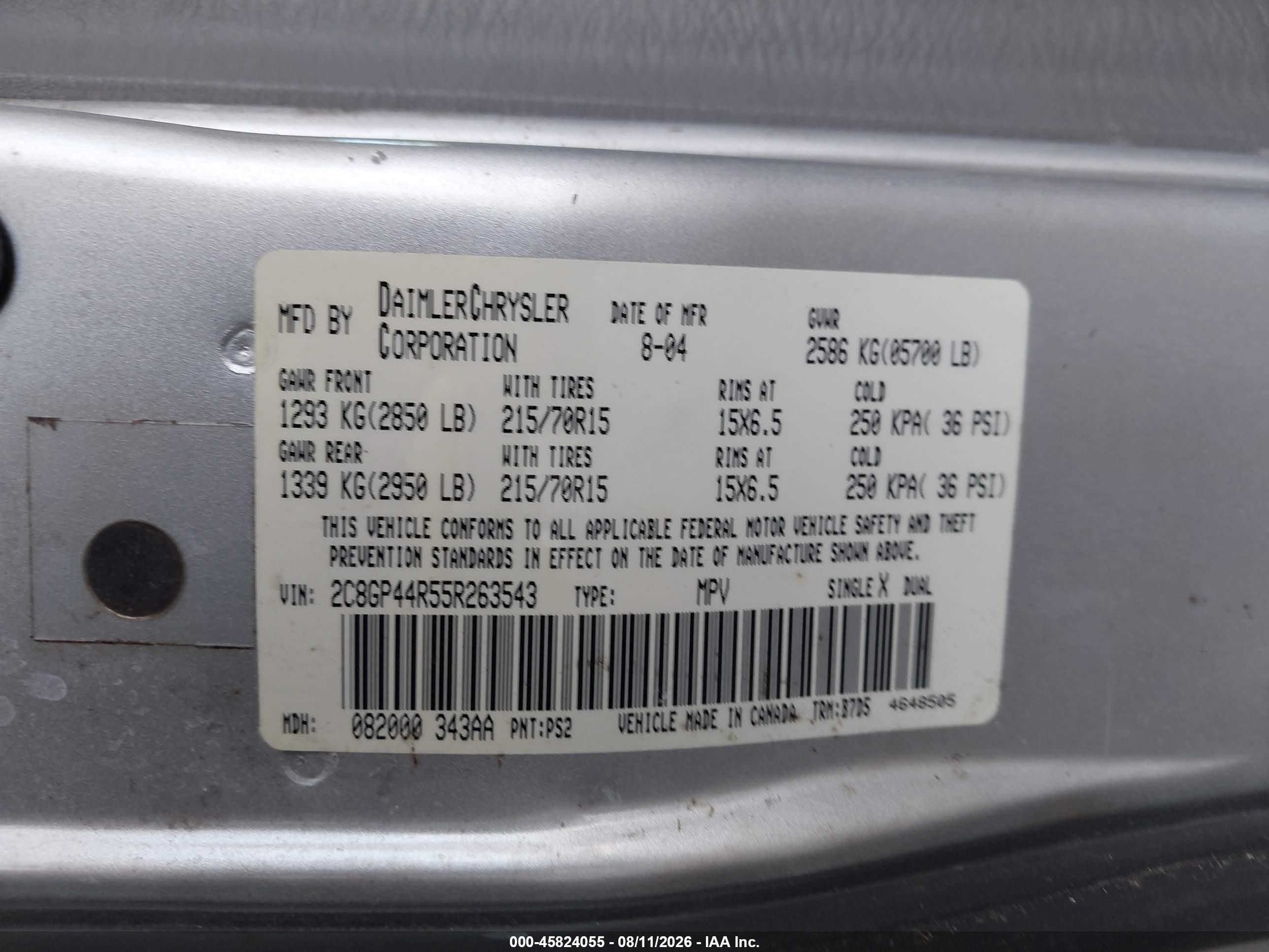 2005 Chrysler Town & Country Lx Silver vin: 2C8GP44R55R263543
