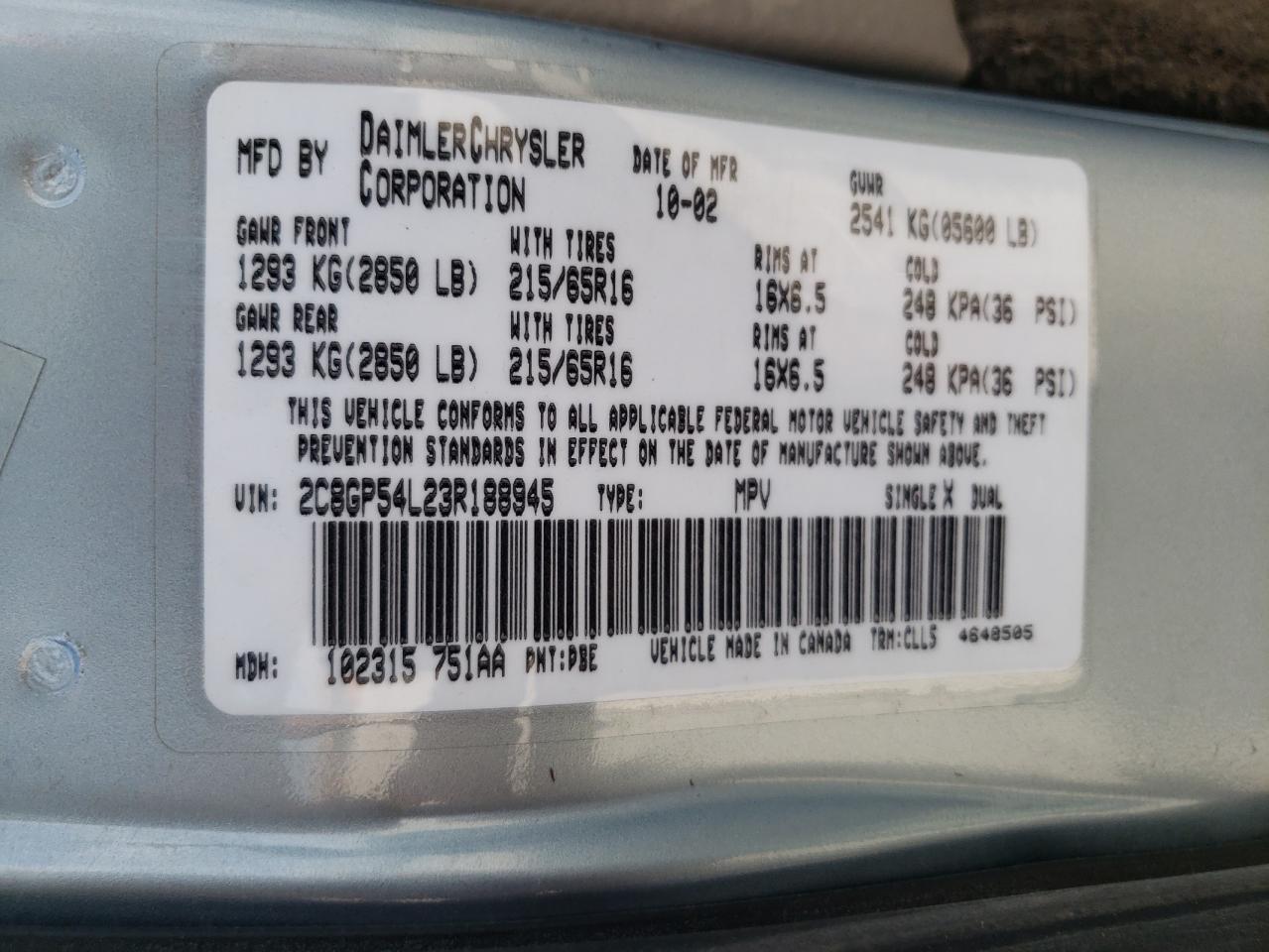 2003 Chrysler Town & Country Lxi Silver vin: 2C8GP54L23R188945