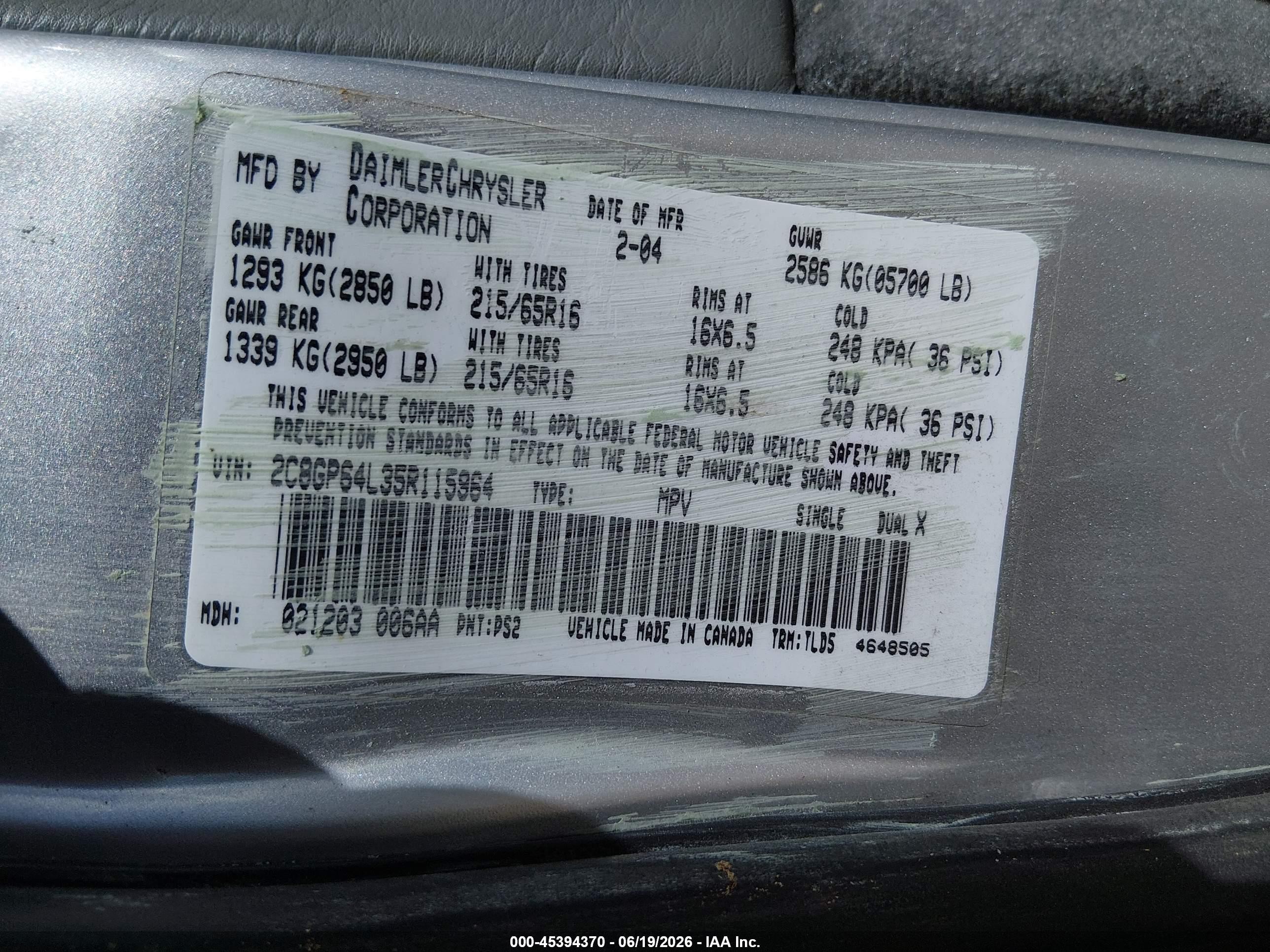 2005 Chrysler Town & Country Limited Silver vin: 2C8GP64L35R115964