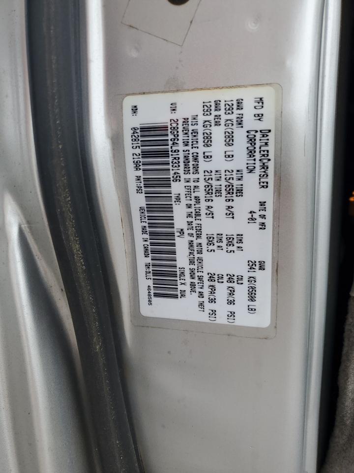2001 Chrysler Town & Country Limited Silver vin: 2C8GP64L91R331456