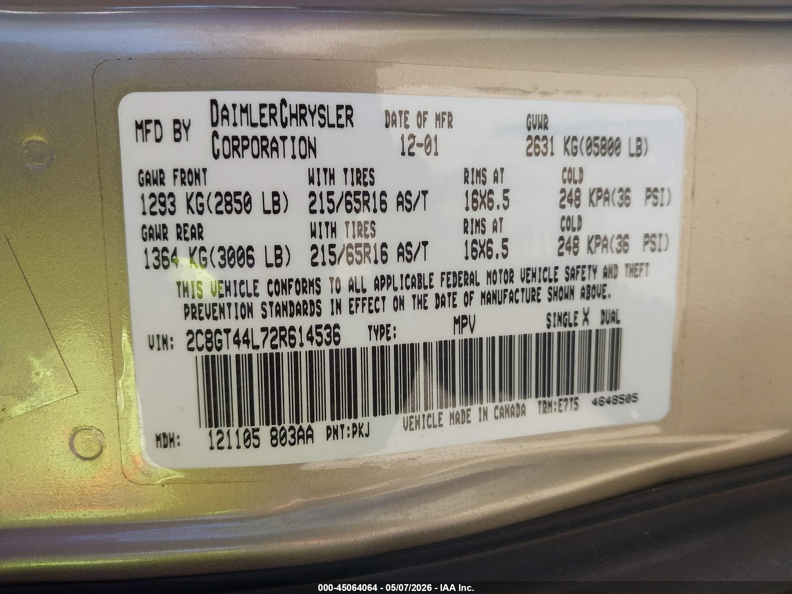 2002 Chrysler Town & Country Lx Gold vin: 2C8GT44L72R614536