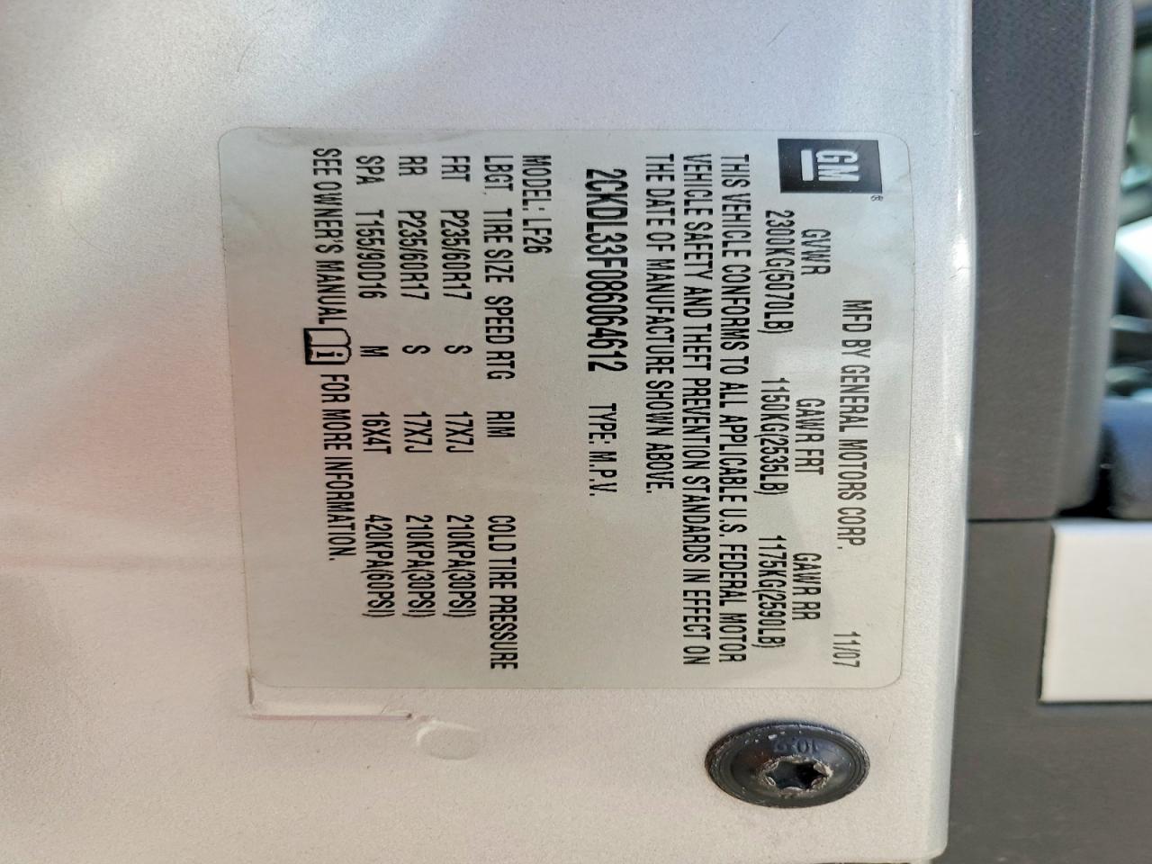 2008 Pontiac Torrent Silver vin: 2CKDL33F086064612