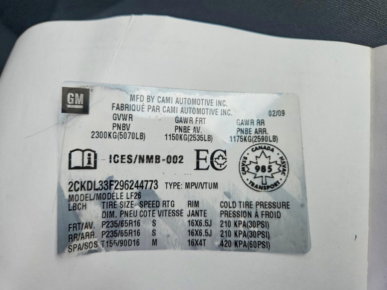 2009 Pontiac Torrent Серебряный vin: 2CKDL33F296244773