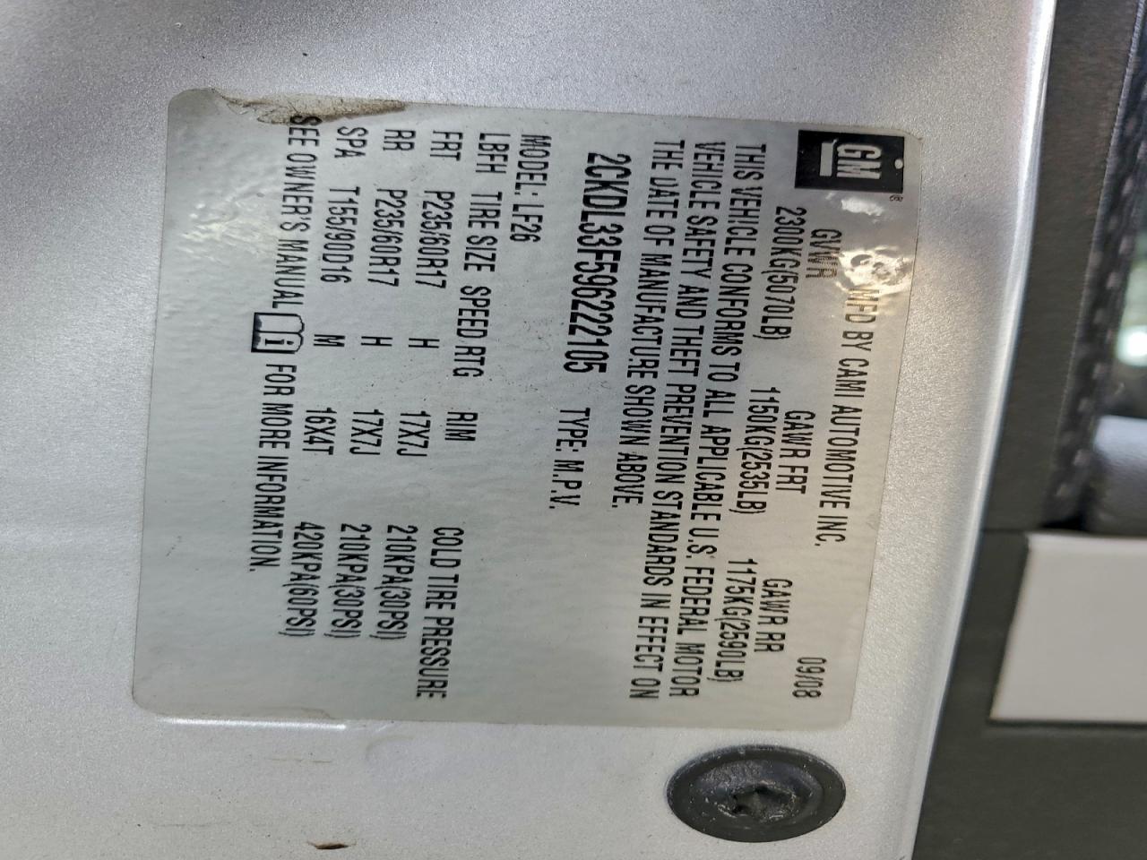 2009 Pontiac Torrent Silver vin: 2CKDL33F596222105