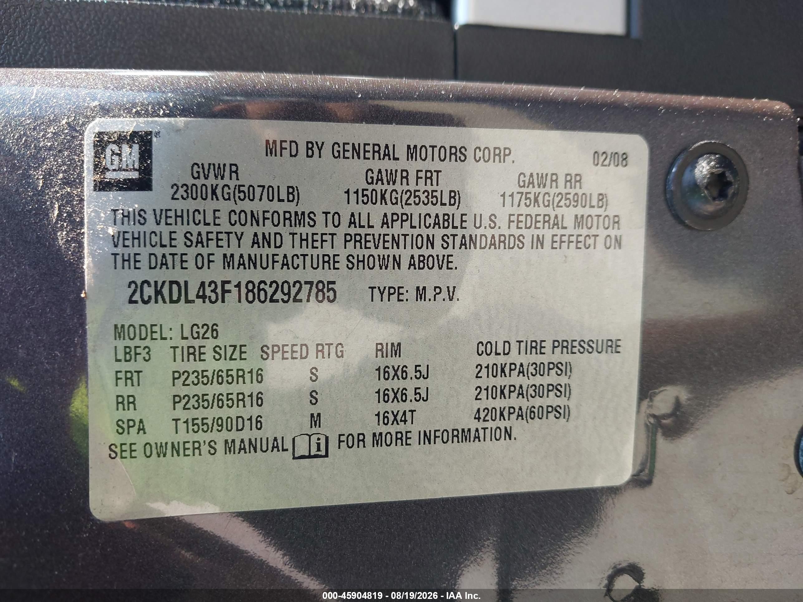 2008 Pontiac Torrent   Черный vin: 2CKDL43F186292785