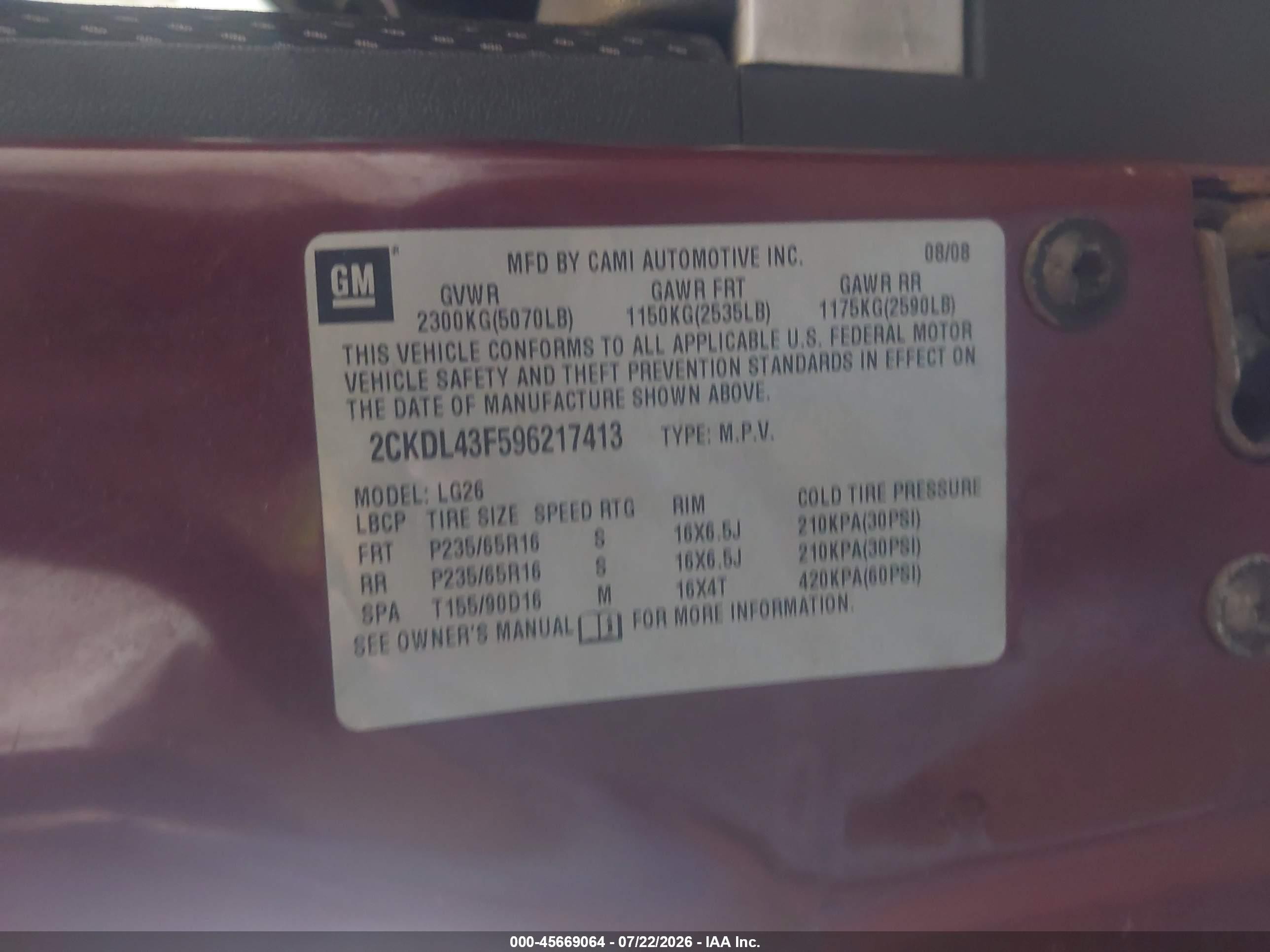 2009 Pontiac Torrent   Красный vin: 2CKDL43F596217413