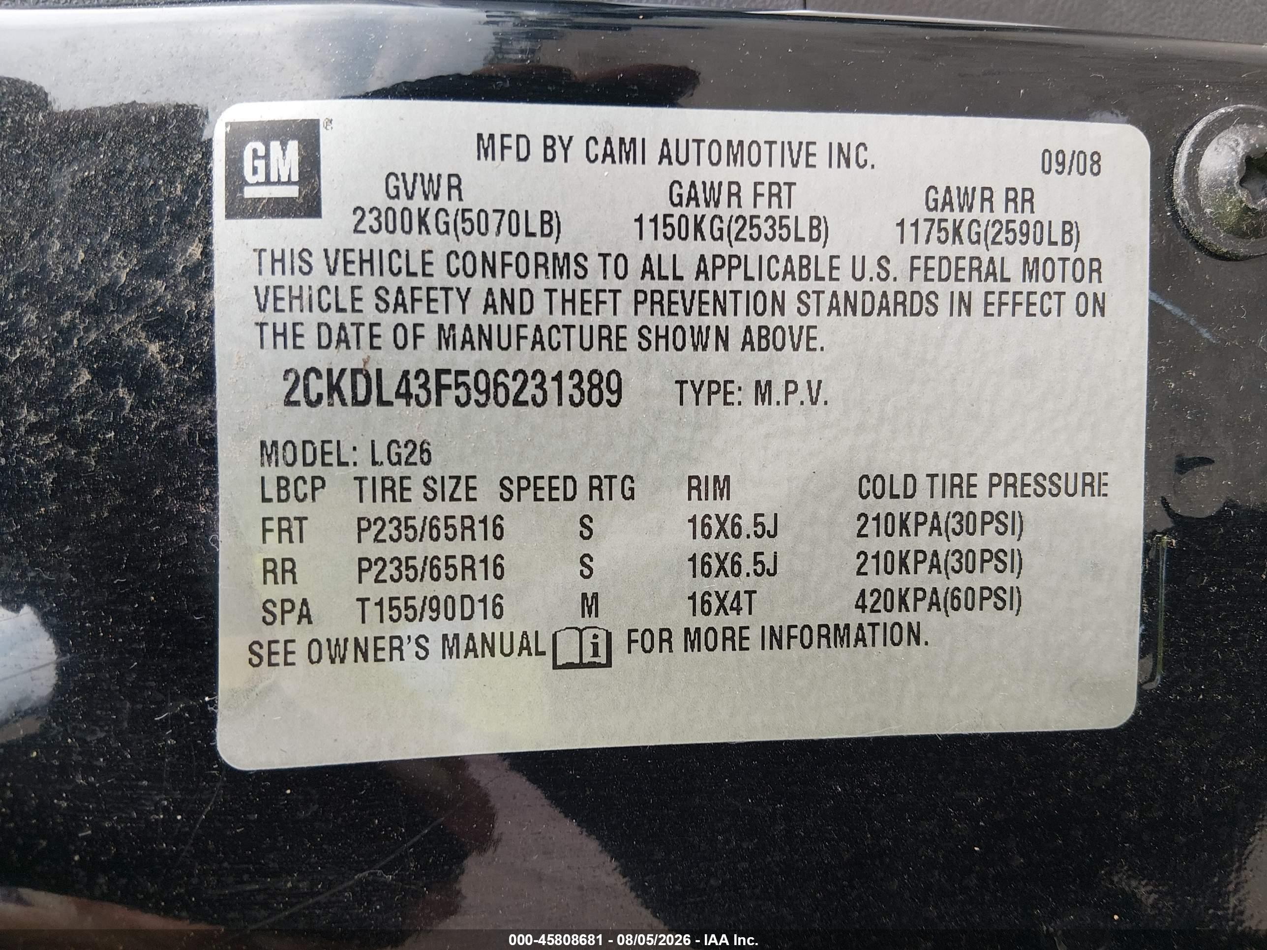 2009 Pontiac Torrent   Black vin: 2CKDL43F596231389