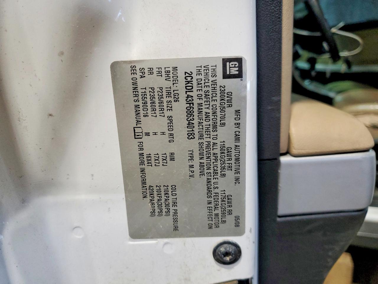 2008 Pontiac Torrent White vin: 2CKDL43F686340183