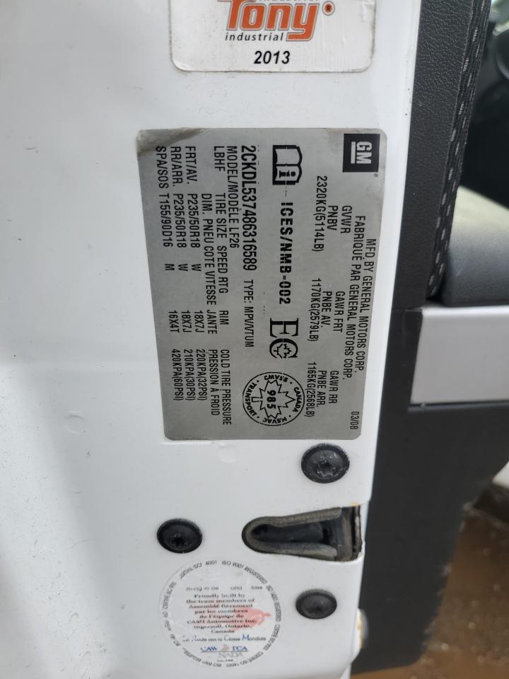 2008 Pontiac Torrent Gxp White vin: 2CKDL537486316589