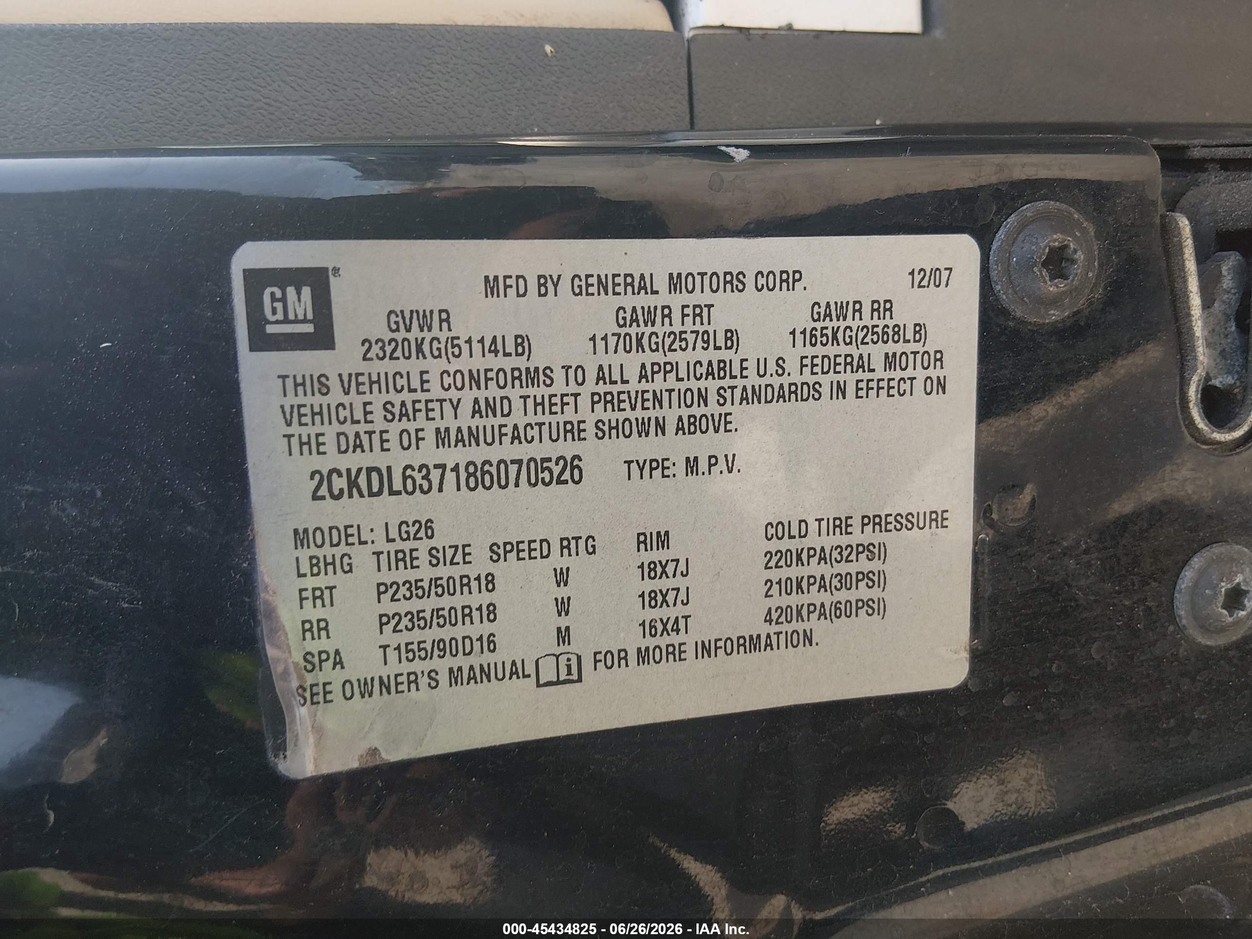 2008 Pontiac Torrent Gxp Black vin: 2CKDL637186070526