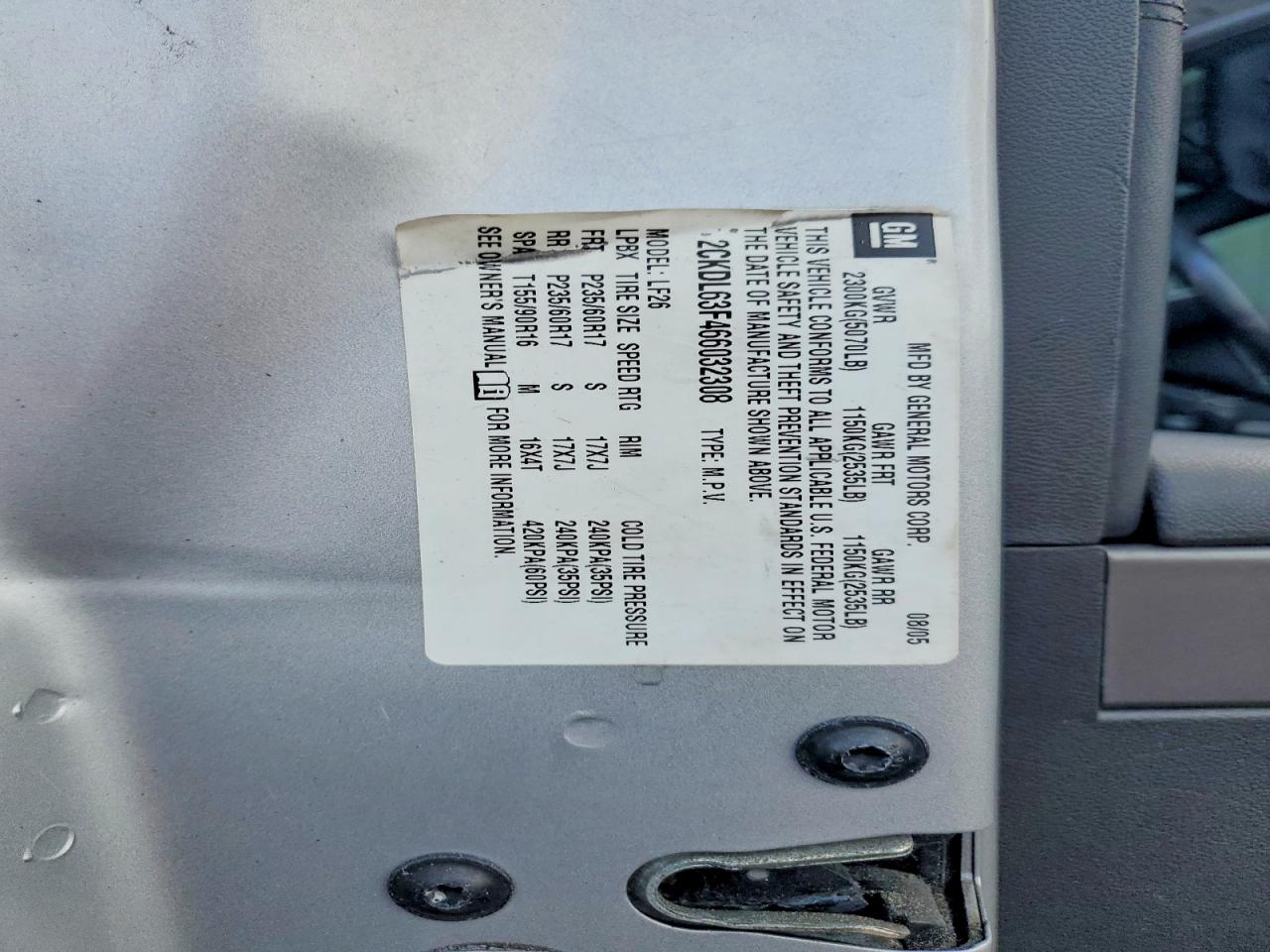 2006 Pontiac Torrent Серебряный vin: 2CKDL63F466032308