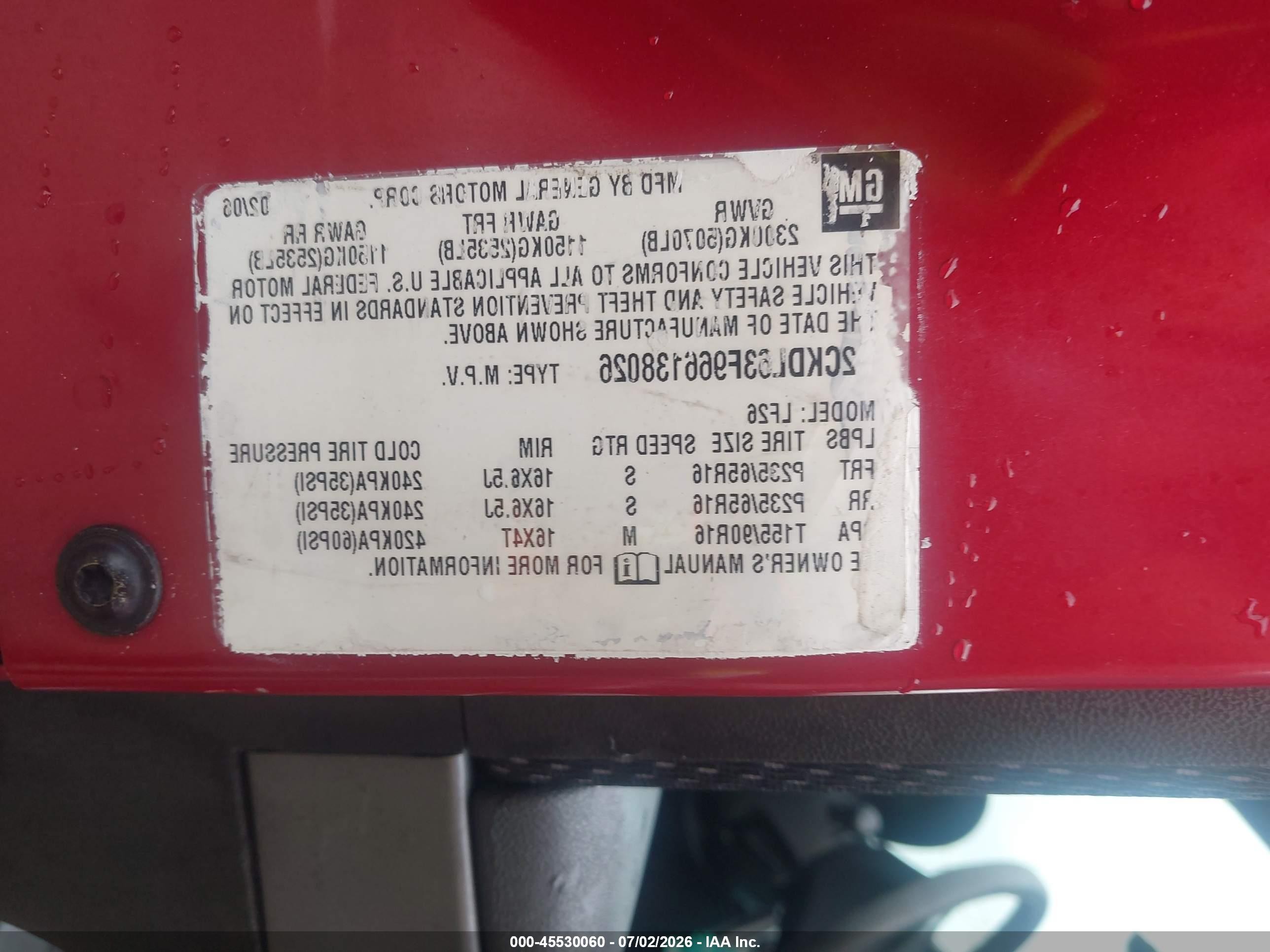 2006 Pontiac Torrent   Red vin: 2CKDL63F966138026